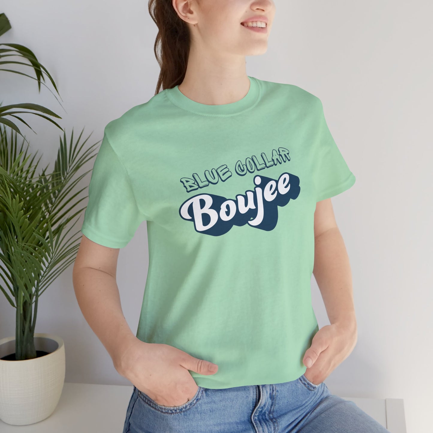 Boujee Blue Collar Unisex Tee, Trendy Graphic Shirt, Casual Wear, Gift for Him/Her, Fun Attire for Themed Parties