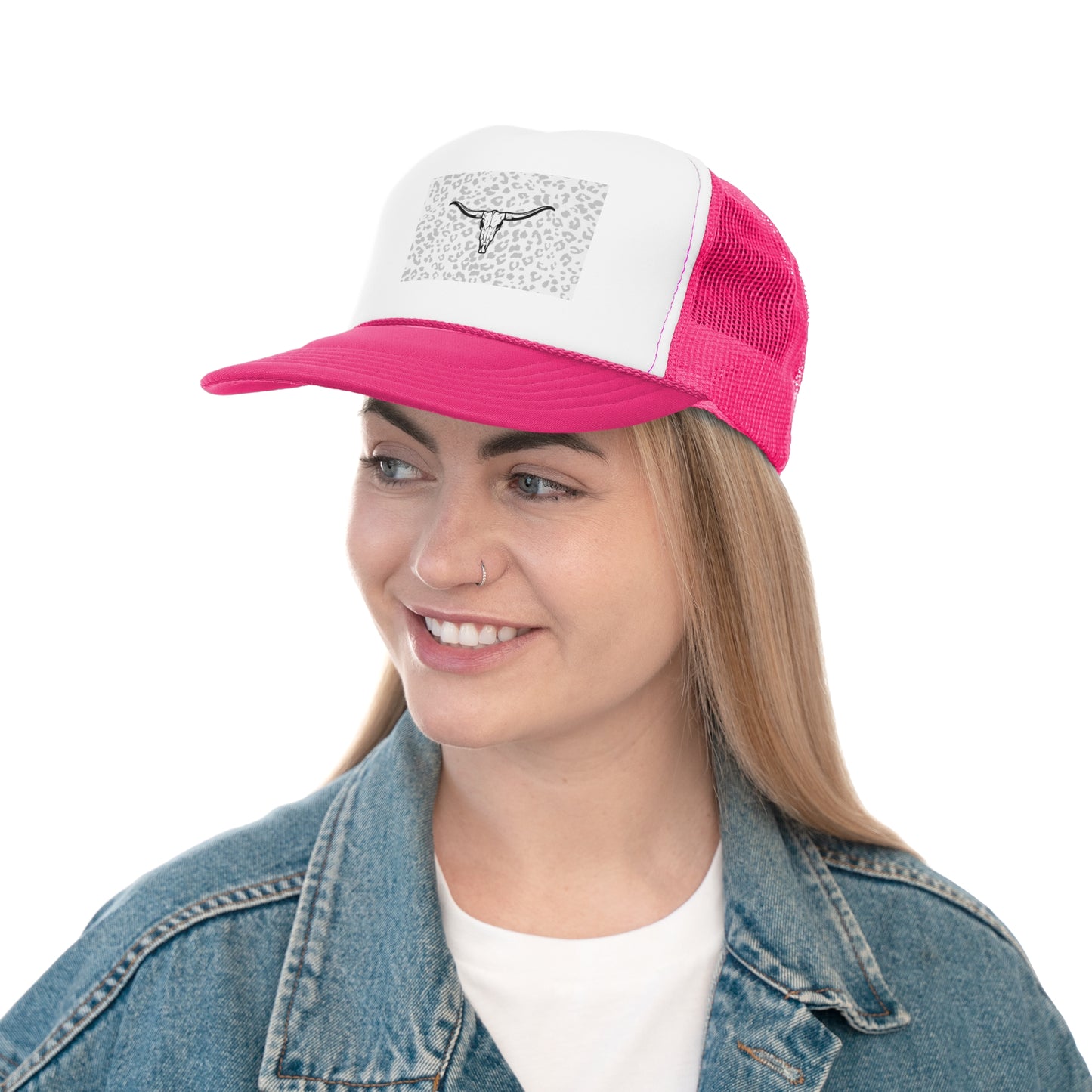 Cheetah Print Cow Skull Trucker Cap