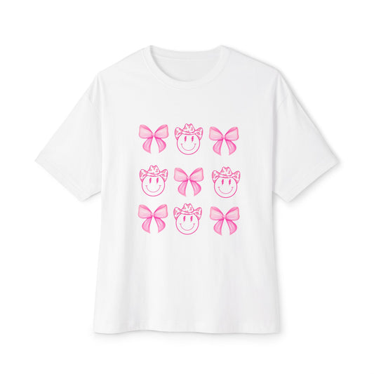 Oversized Tee Smiley Cowboy and Bow Shirt