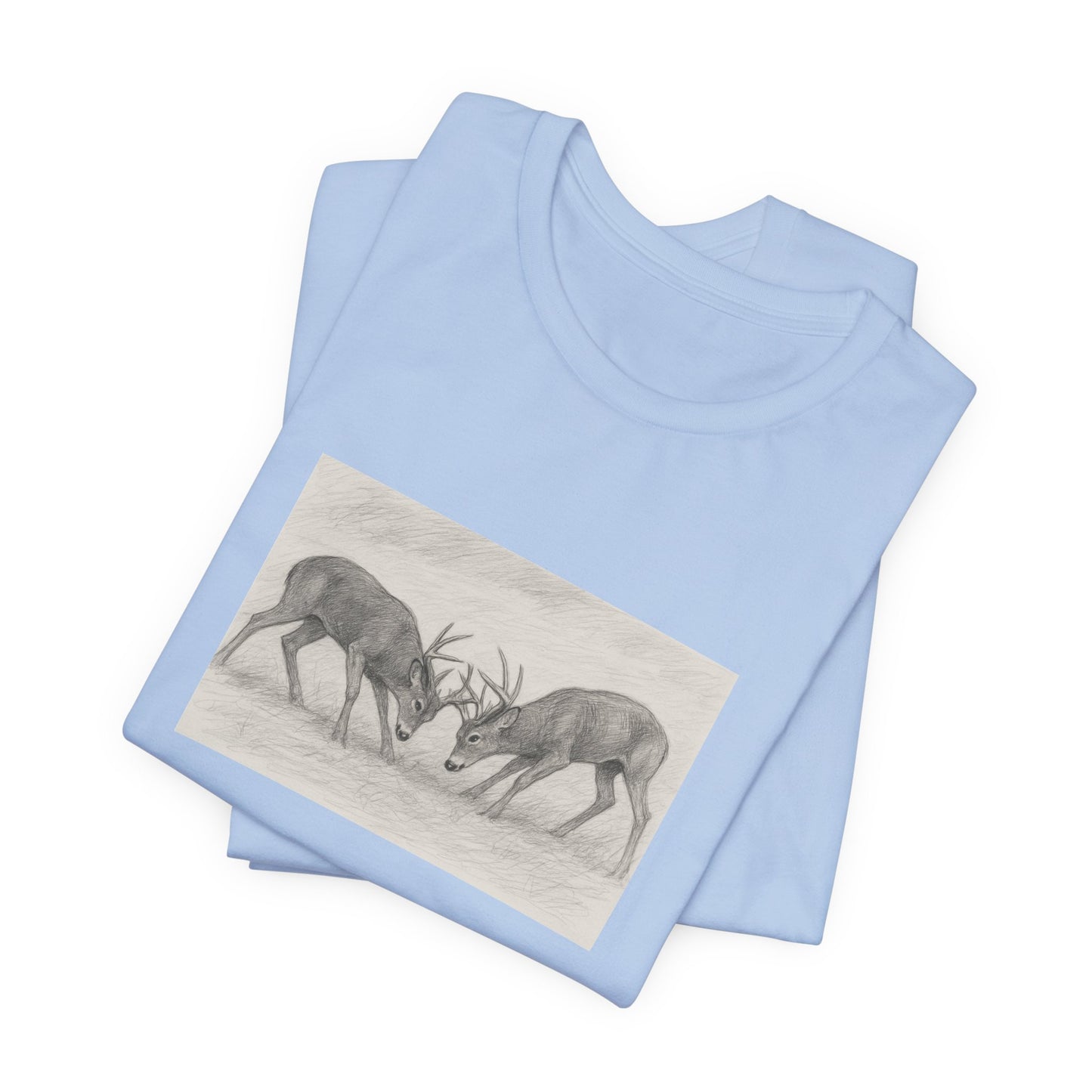 Nature-Inspired Bucks Sparing Unisex Tee with Stag Design, Wilderness Shirt, Forest Lover Gift, Adventure Tee, Unique Outdoor Apparel