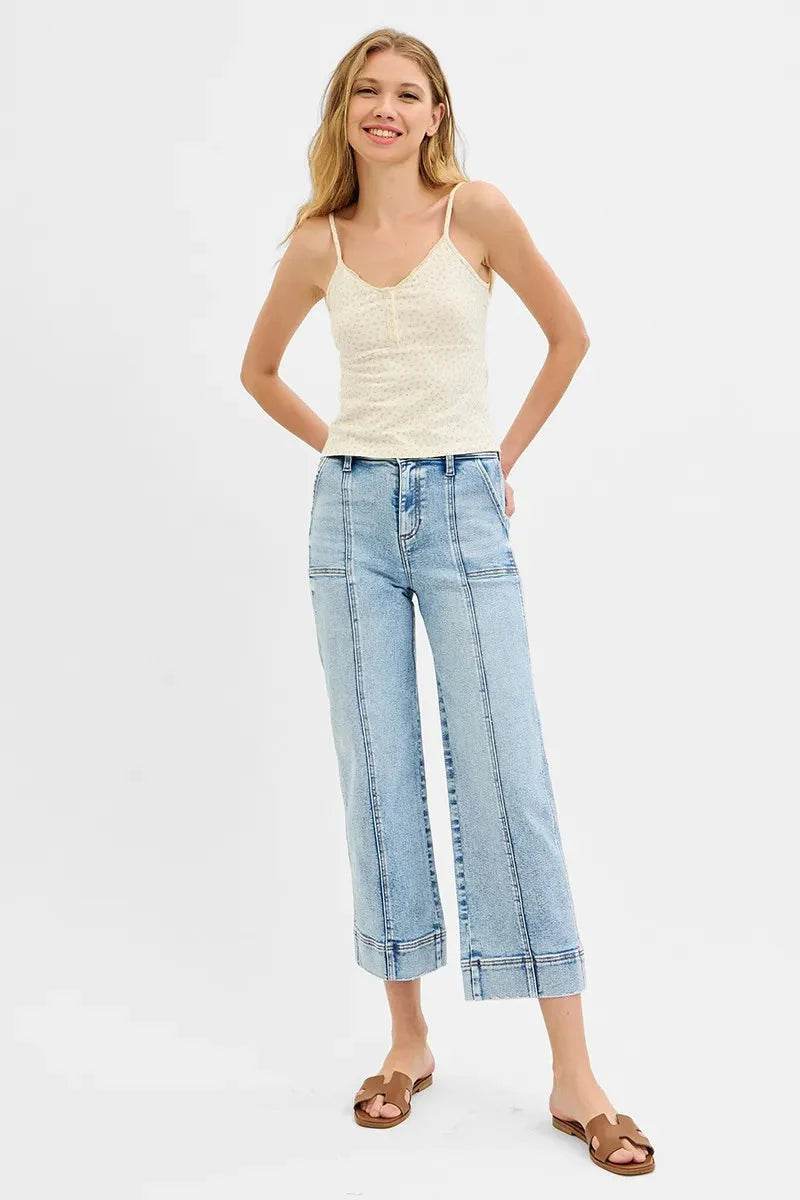 High-Rise Crop Wide-Leg Front-Seam RISEN Jeans – Full & Plus Size