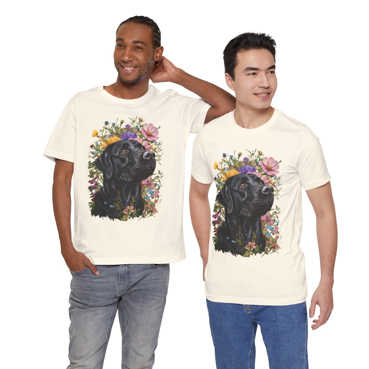 Black Lab Floral Short Sleeve Tee | Dog Lover Gift, Pet Memorial, Mother's Day Gift, Nature Lover Apparel, Casual Wear