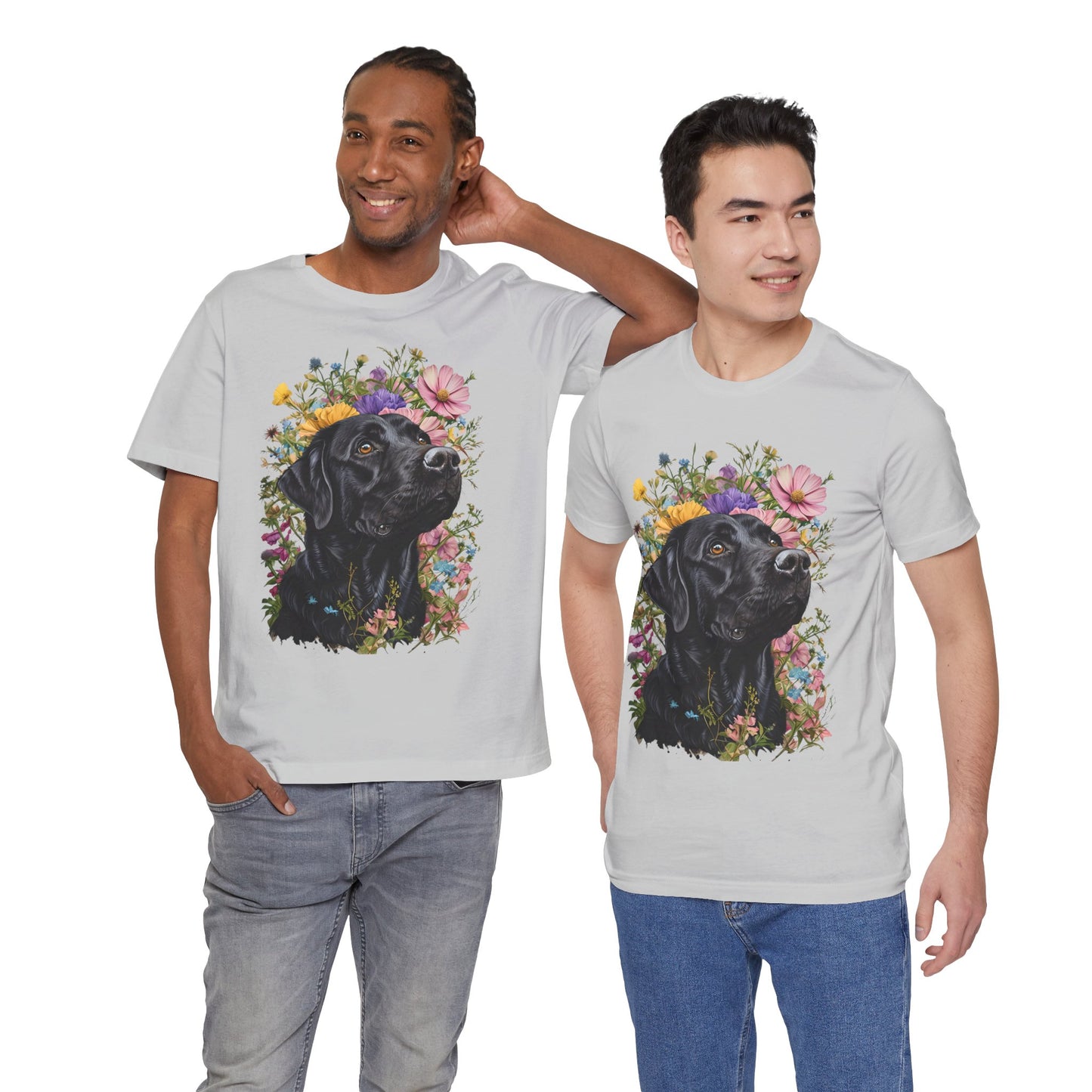 Black Lab Floral Short Sleeve Tee | Dog Lover Gift, Pet Memorial, Mother's Day Gift, Nature Lover Apparel, Casual Wear