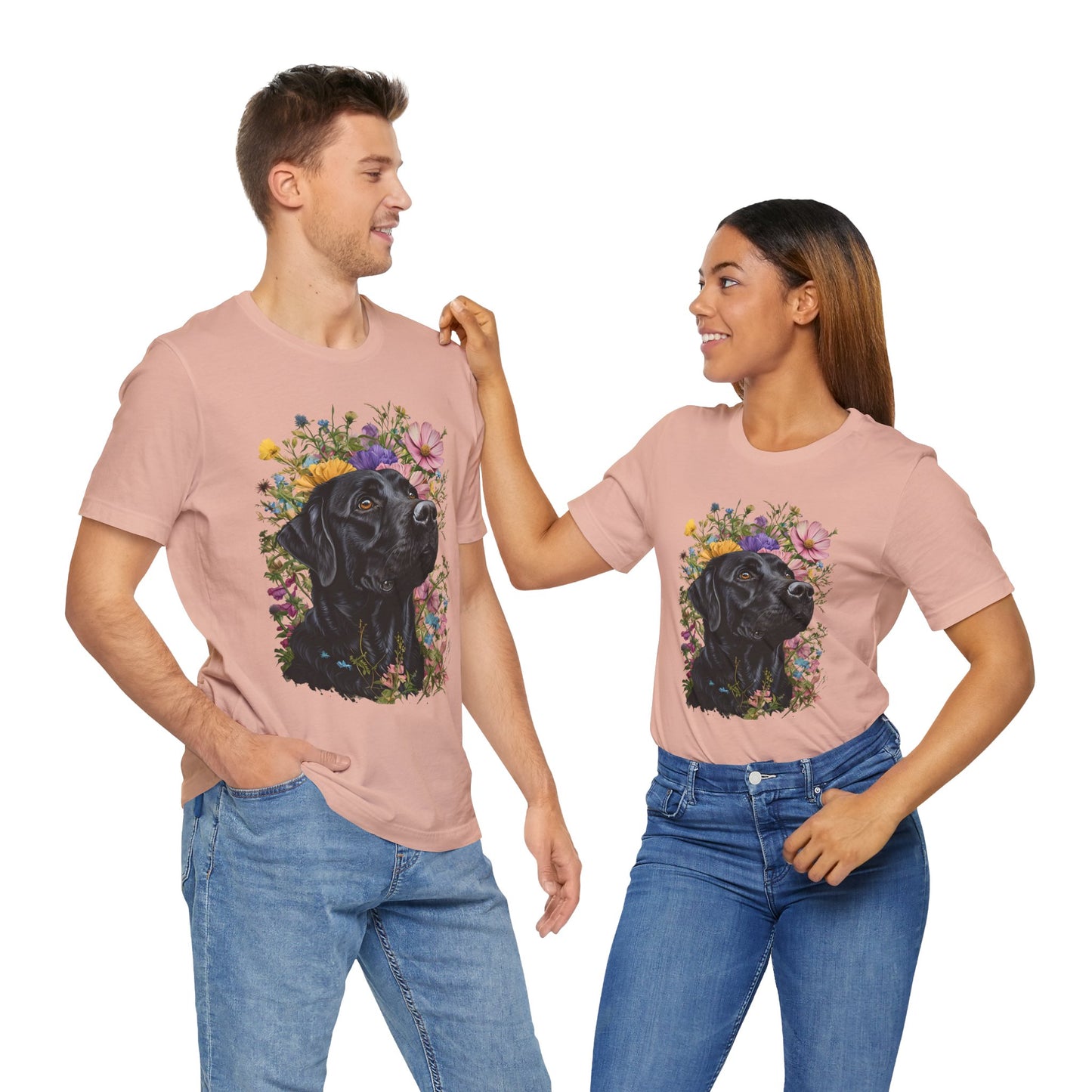 Black Lab Floral Short Sleeve Tee | Dog Lover Gift, Pet Memorial, Mother's Day Gift, Nature Lover Apparel, Casual Wear