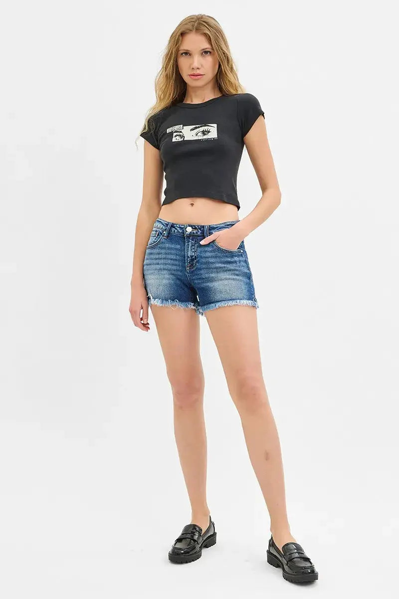 Full Size/Plus Size Low Rise Frayed Denim Shorts by RISEN Jeans