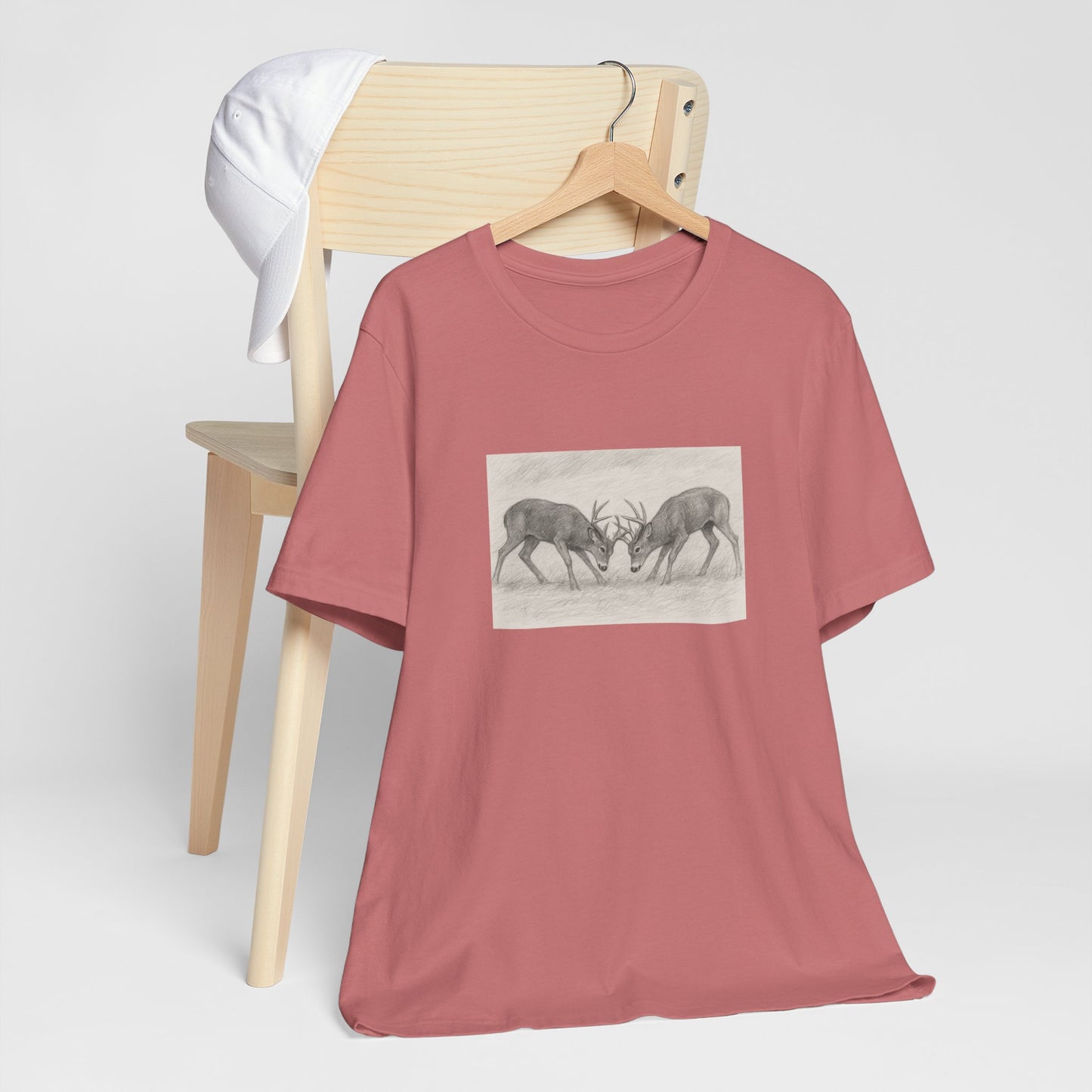 Nature-Inspired Bucks Sparing Unisex Tee with Stag Design, Wilderness Shirt, Forest Lover Gift, Adventure Tee, Unique Outdoor Apparel