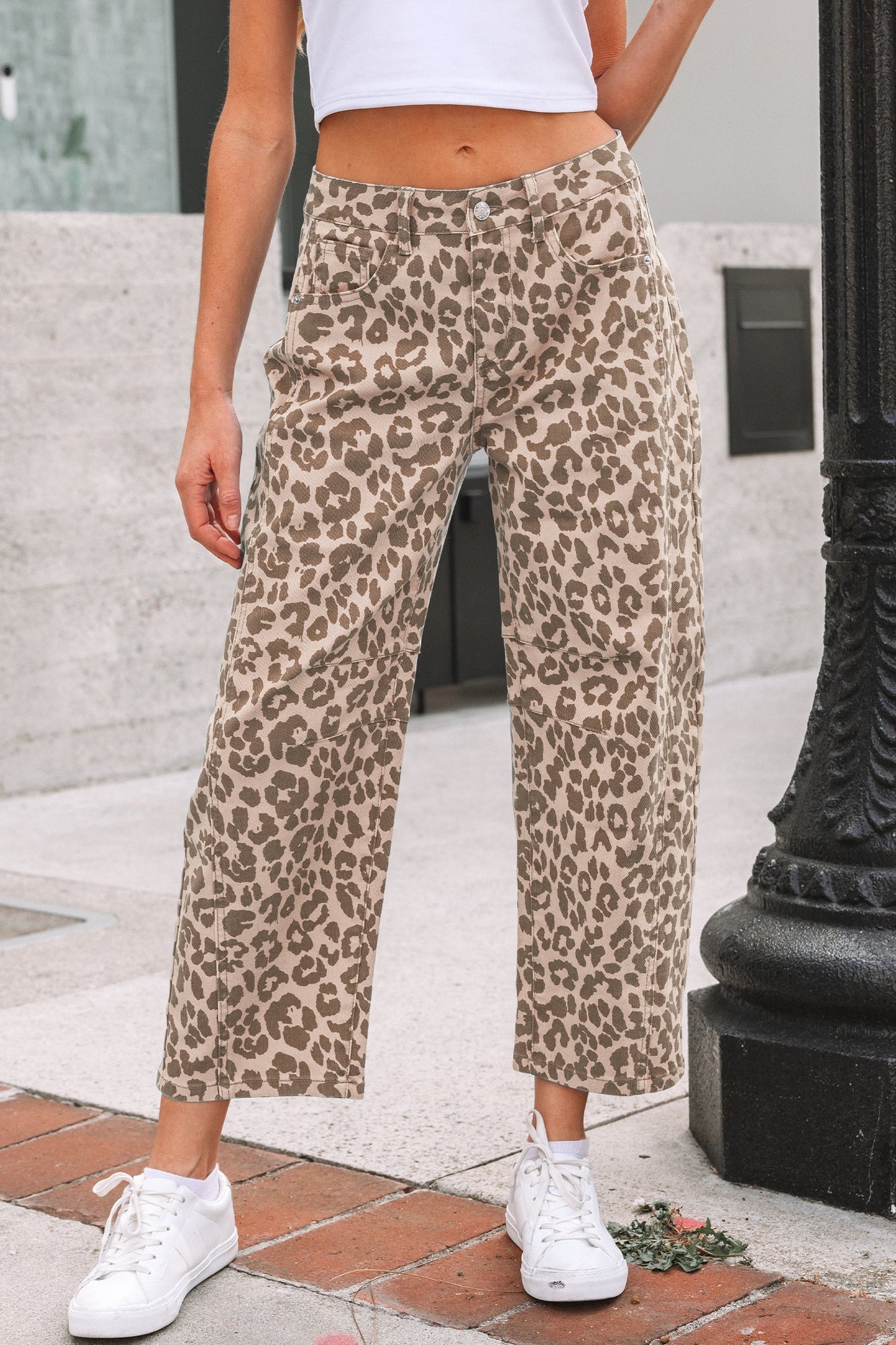 Leopard High Waist Straight Jeans