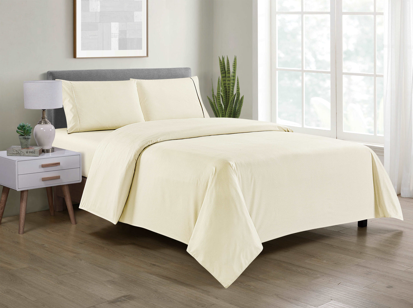 Bamboo 4 Piece Luxury Chevron Embossed Sheet Set.