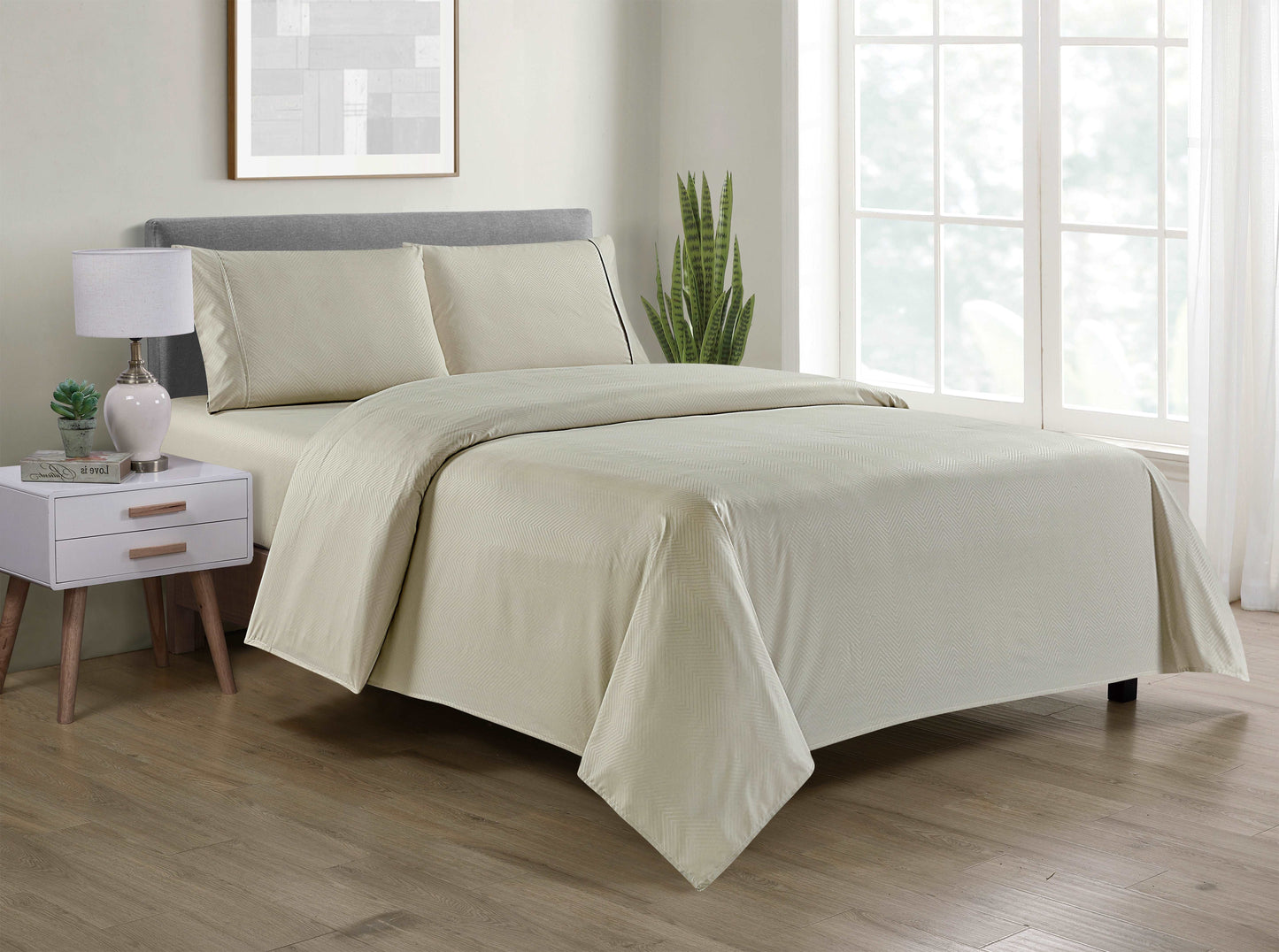 Bamboo 4 Piece Luxury Chevron Embossed Sheet Set.