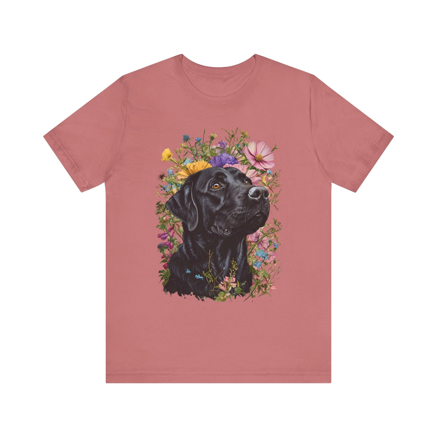 Black Lab Floral Short Sleeve Tee | Dog Lover Gift, Pet Memorial, Mother's Day Gift, Nature Lover Apparel, Casual Wear