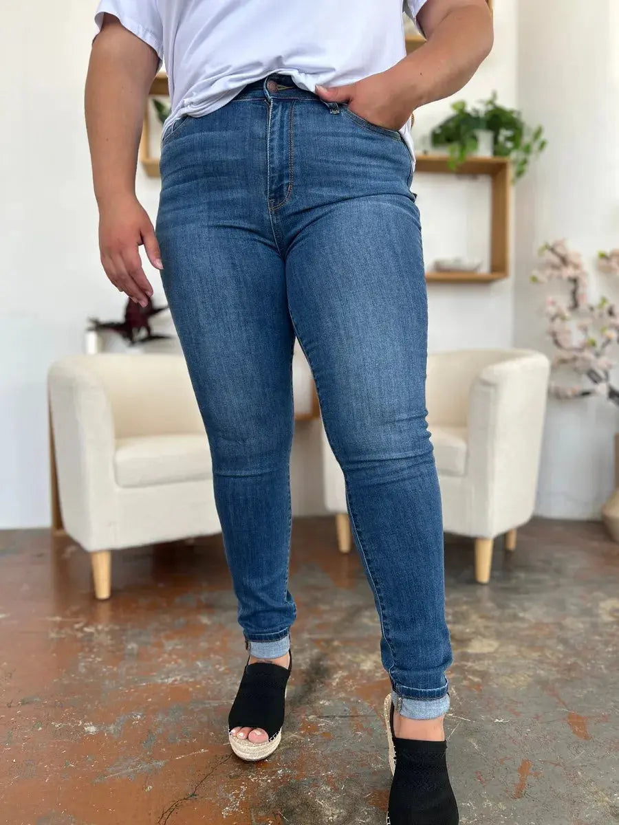 Full Size/Plus Size Cuffed Hem Skinny Judy Blue Jeans