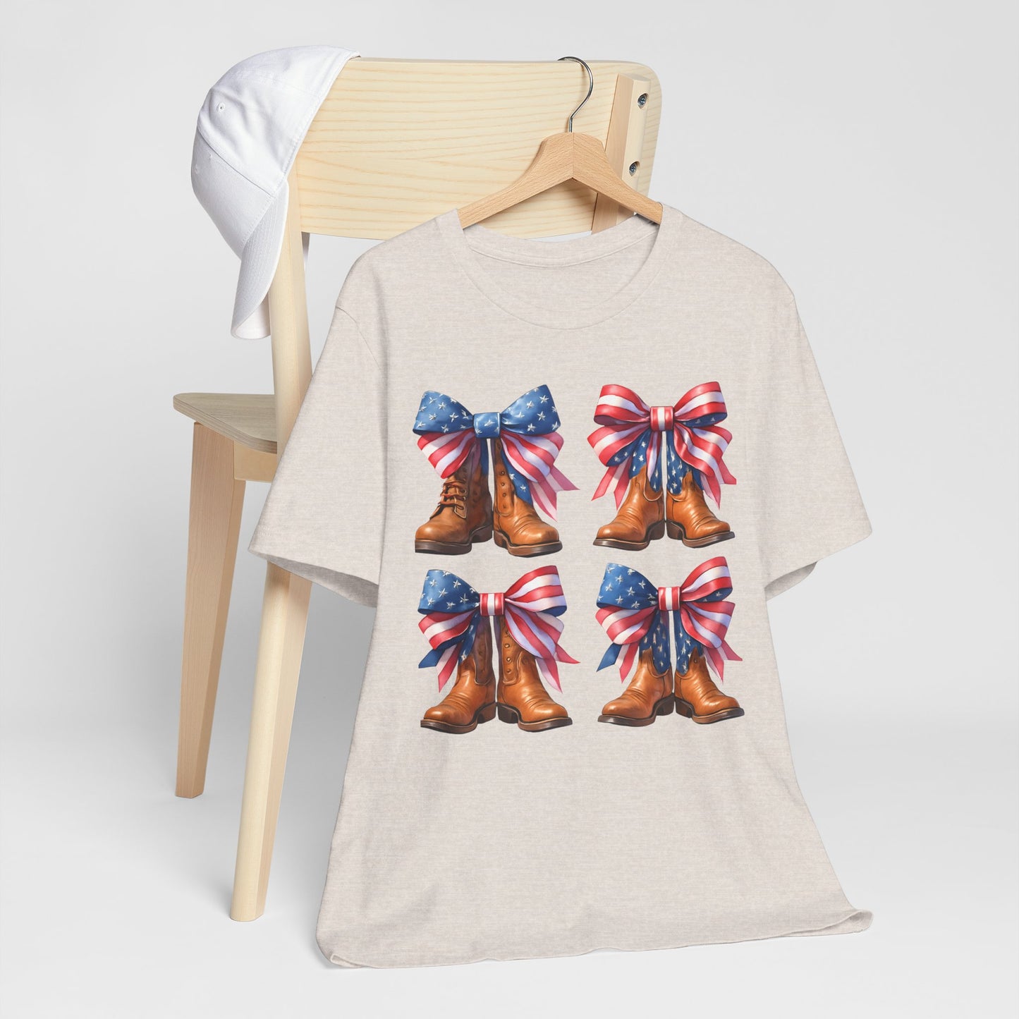 T-Shirt American Cowboy Boot with American Flags Patriotic Tee