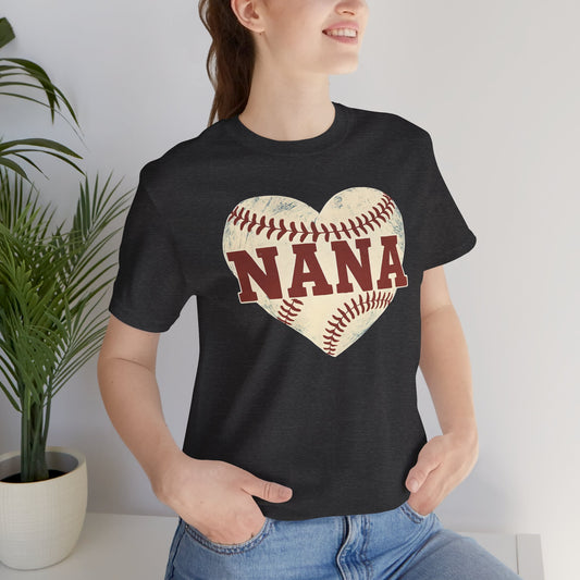 Nana Baseball Heart Tee, Unisex T-Shirt for Grandparents, Gifts for Mother's Day, Soft Cotton Tee, Family Love Shirt
