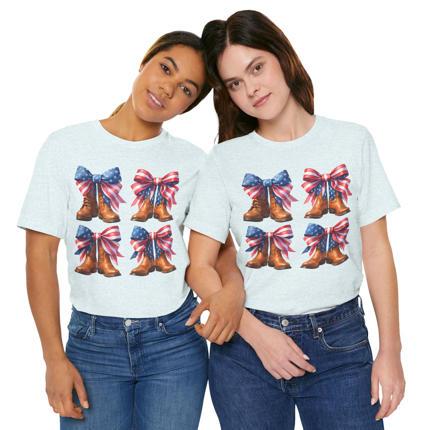 T-Shirt American Cowboy Boot with American Flags Patriotic Tee