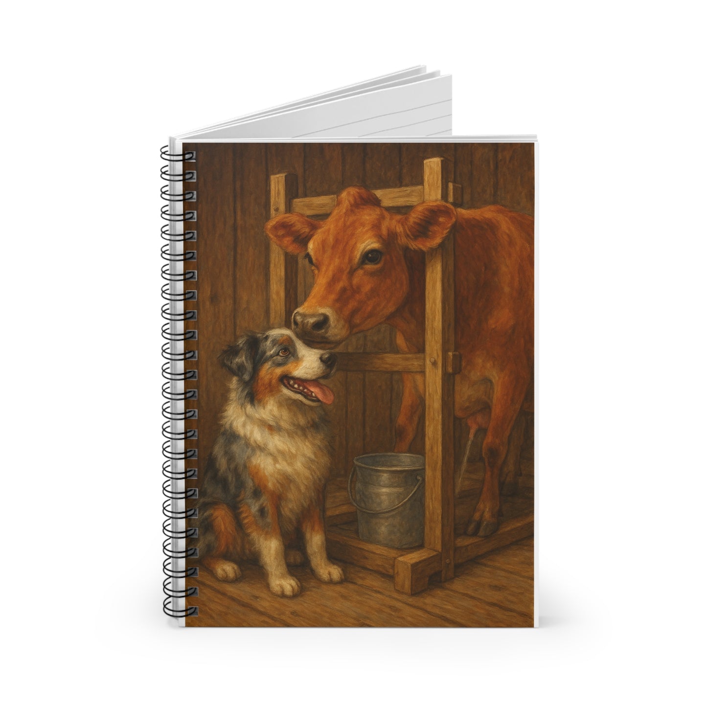 Rustic Pet-Themed Spiral Notebook - Perfect for Animal Lovers, Journaling, Farm Memories, Gift for Cow & Dog Enthusiasts