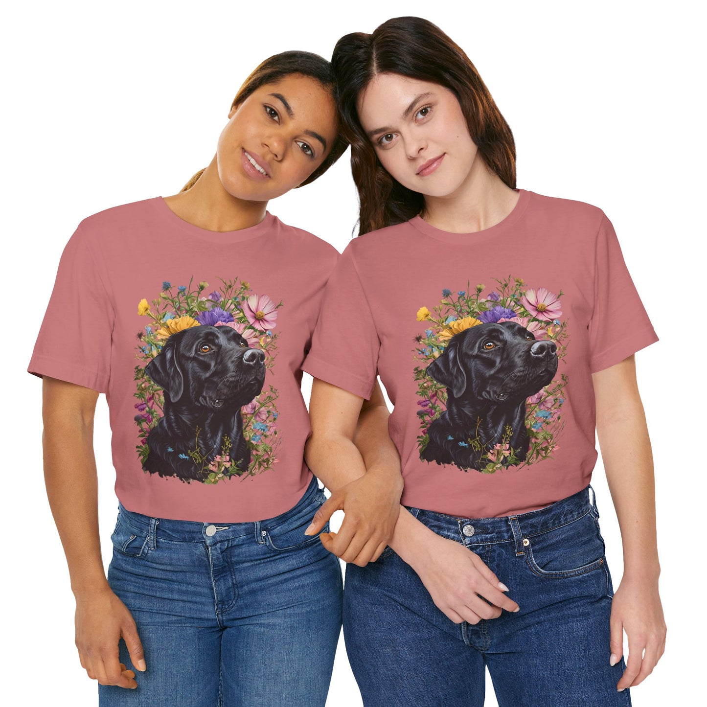Black Lab Floral Short Sleeve Tee | Dog Lover Gift, Pet Memorial, Mother's Day Gift, Nature Lover Apparel, Casual Wear