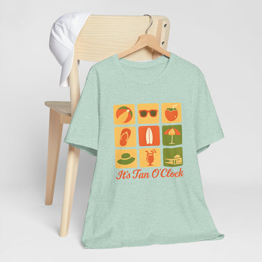 Summer Vibes Tee - It's Tan O'Clock, Unisex Beach Shirt, Vacation Outfit, Gift for Sun Lovers, Casual Summer Wear, Summer Holiday Apparel