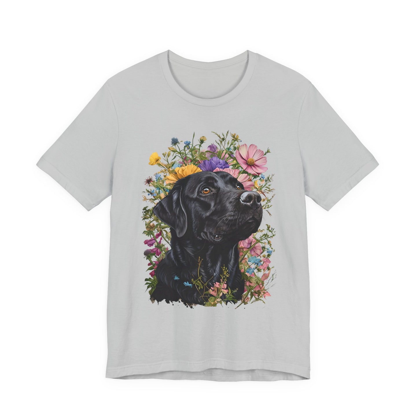 Black Lab Floral Short Sleeve Tee | Dog Lover Gift, Pet Memorial, Mother's Day Gift, Nature Lover Apparel, Casual Wear