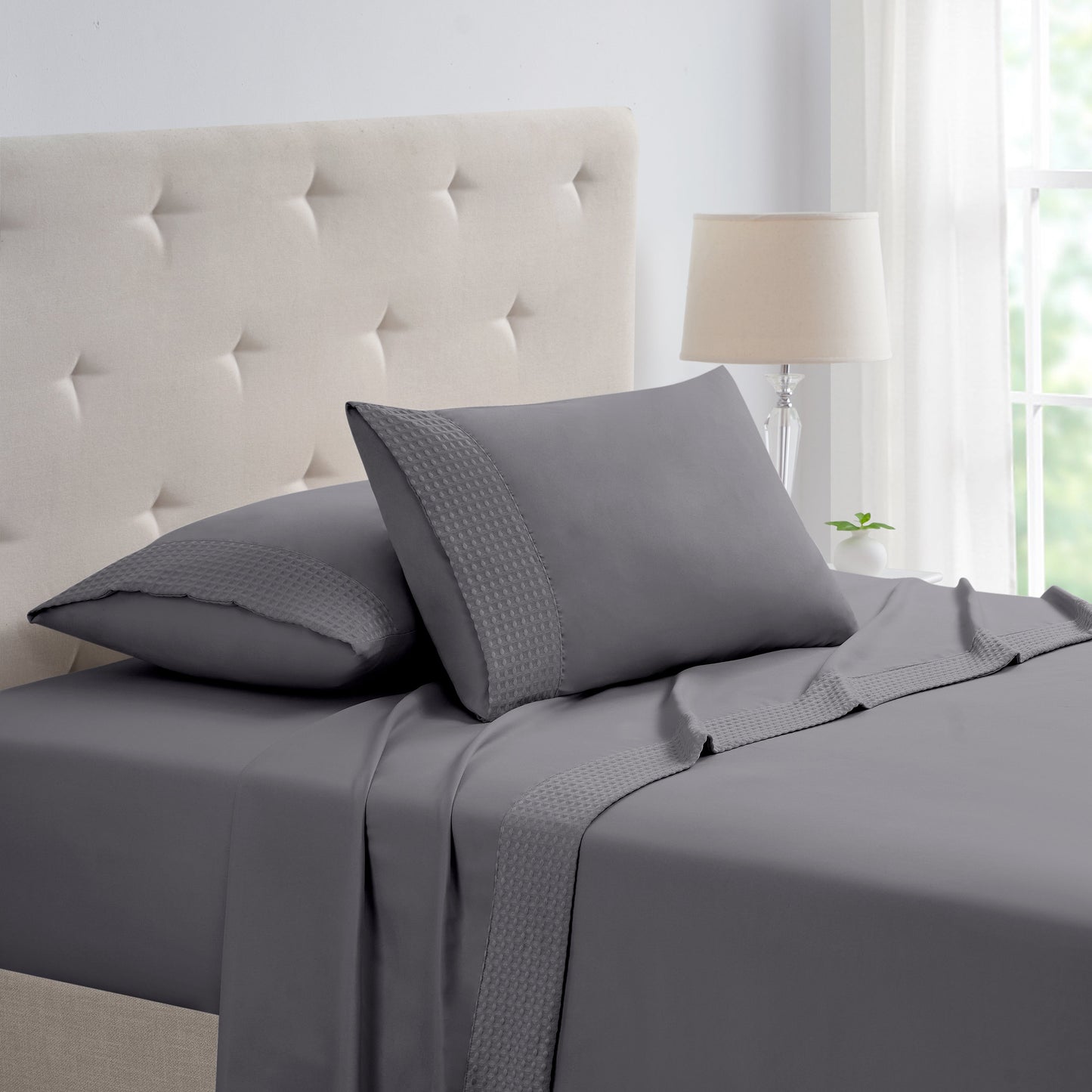 Kathy Ireland 4 Piece Waffle Hem Sheet Set