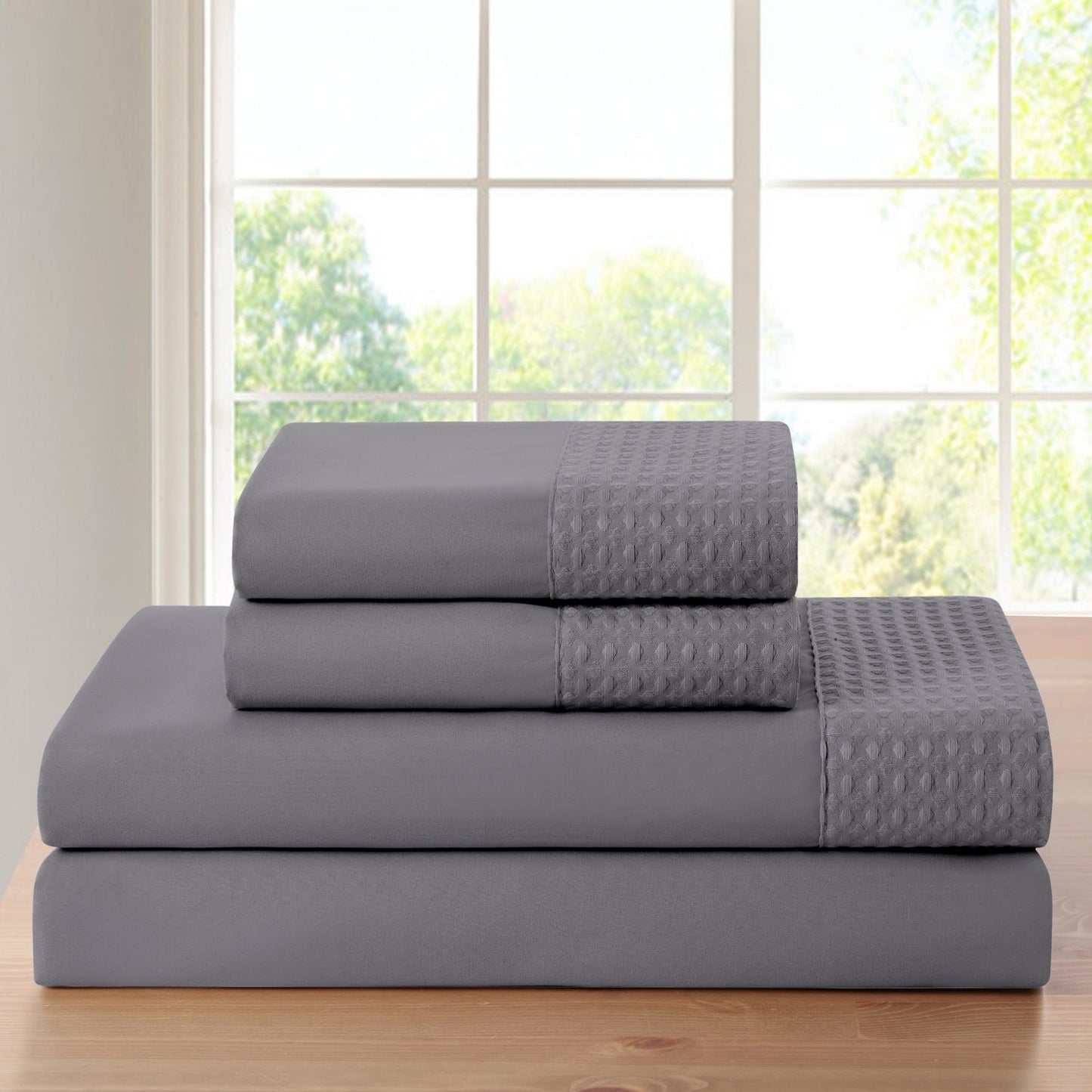 Kathy Ireland 4 Piece Waffle Hem Sheet Set