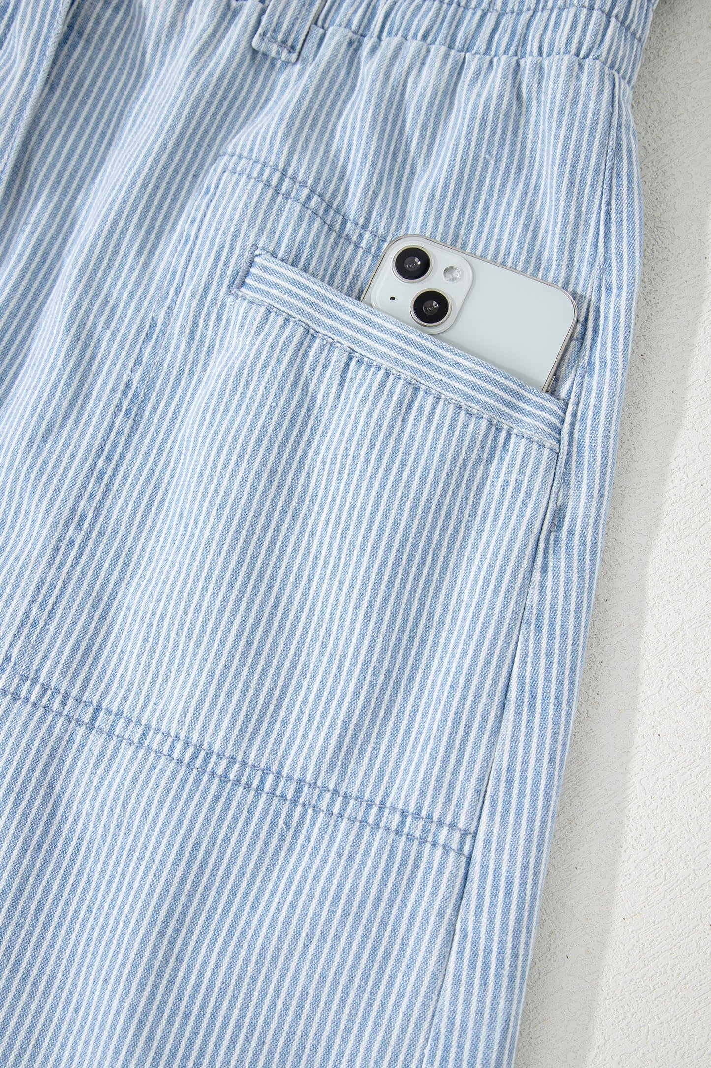 Stripe Denim Collared Button-Front Sleeveless Dress