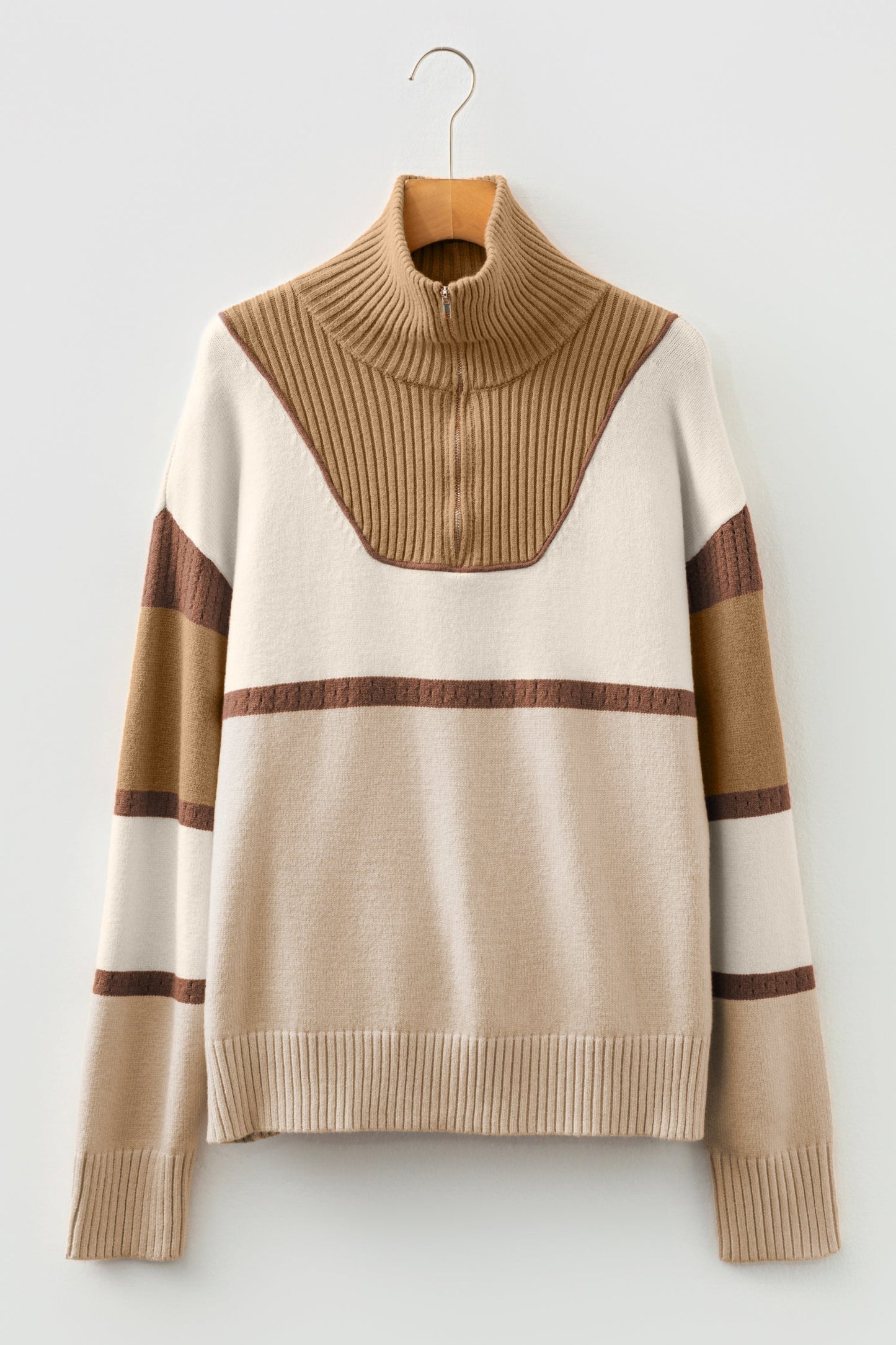 Colorblock Stripe Quarter Zip Collared Sweater