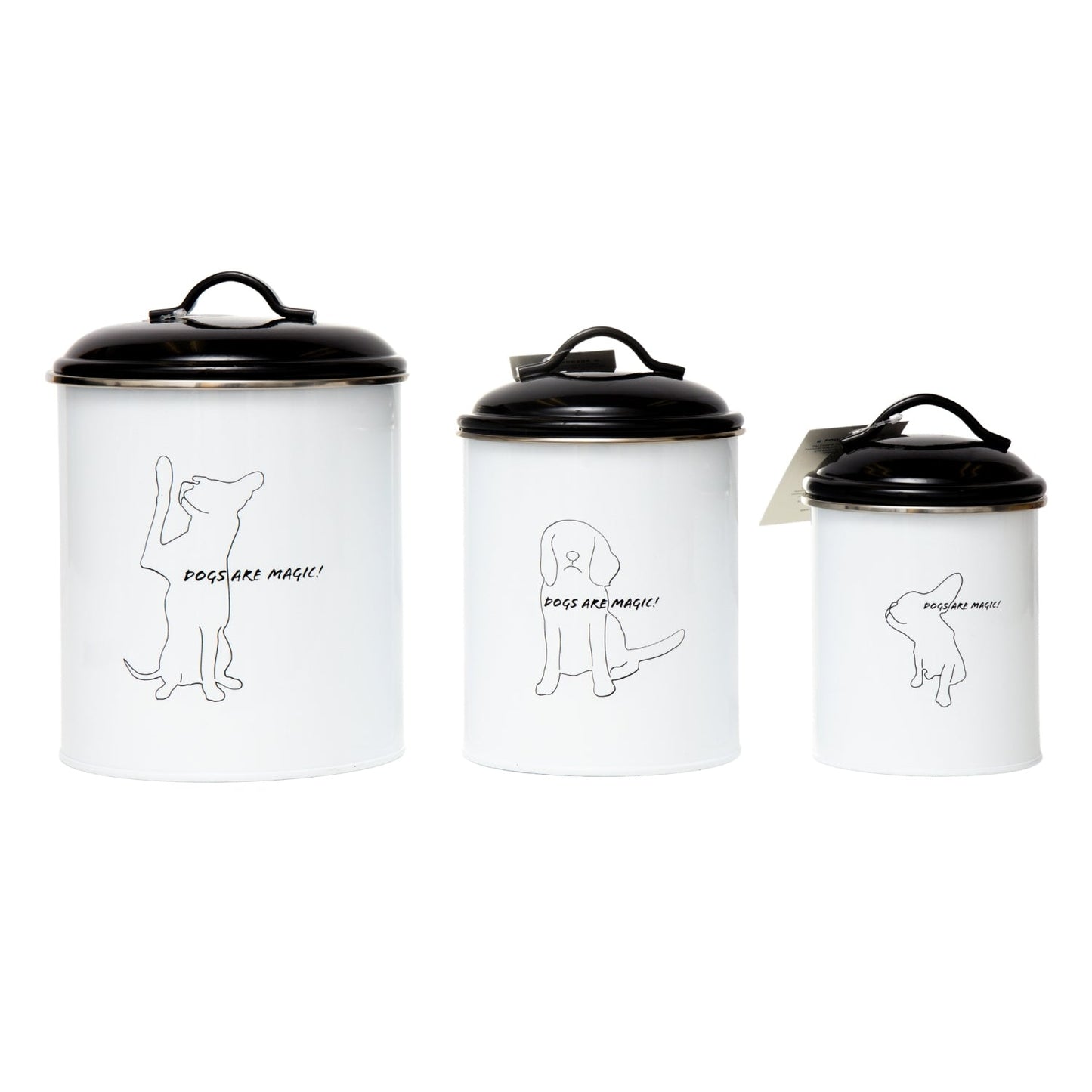 Country Living Set of 3 Pet Treat Storage Canisters – Black & White