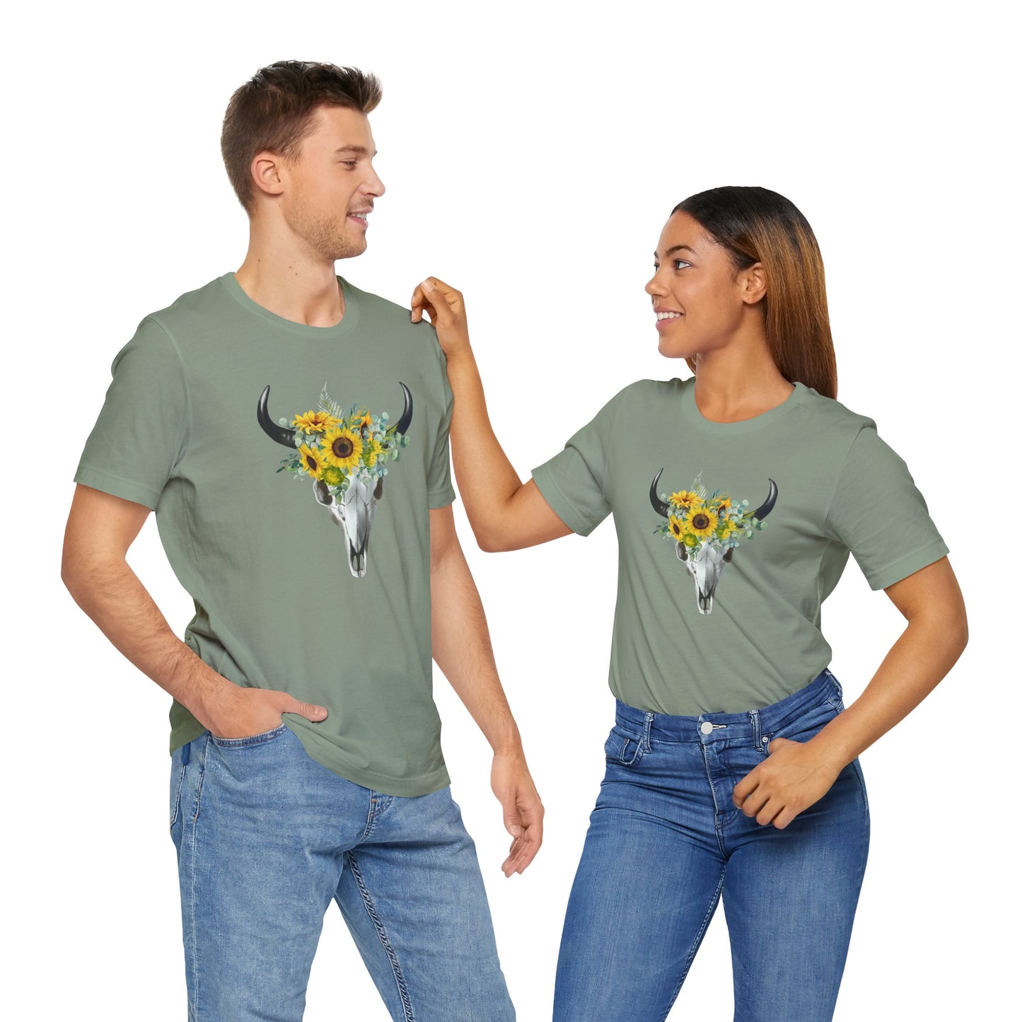 Floral Skull Graphic Tee, Cow Skull Shirt, Flower Pattern Top, Boho Style Summer Tee, Nature Lover Gift, Vintage Aesthetic T-shirt