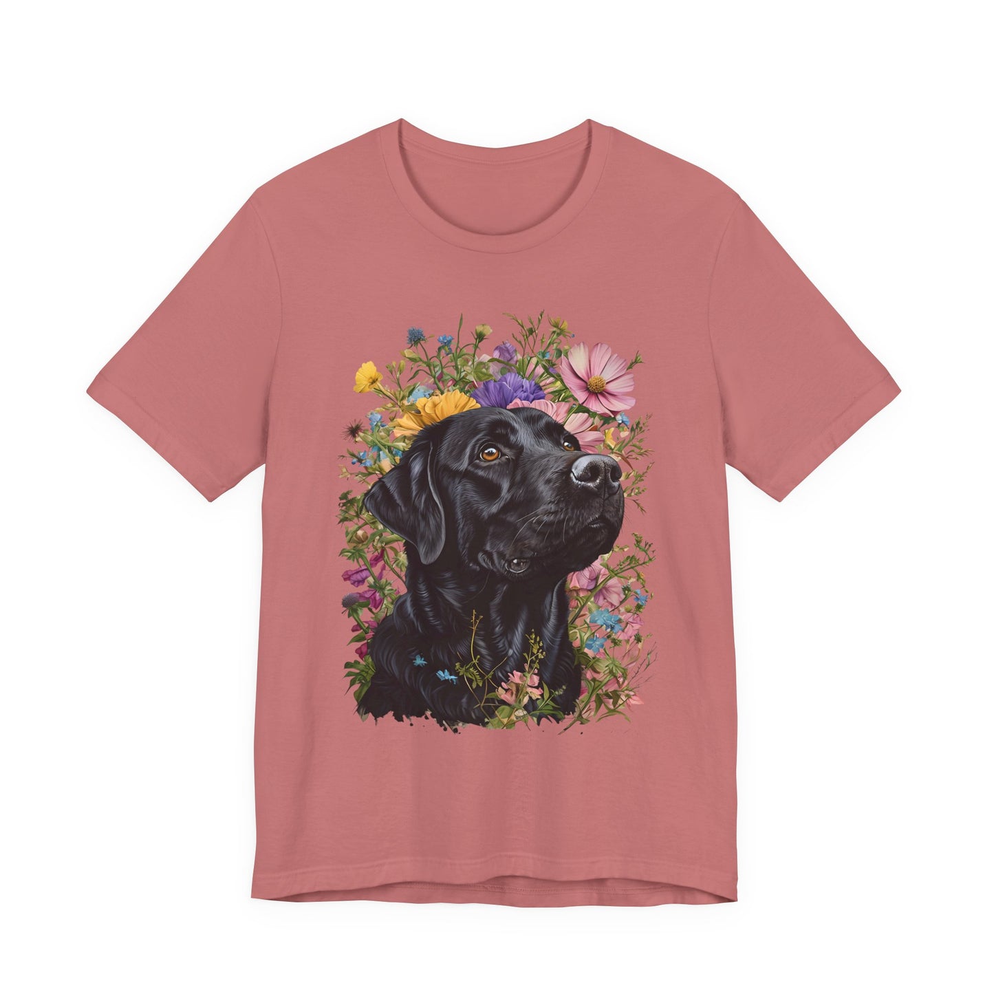 Black Lab Floral Short Sleeve Tee | Dog Lover Gift, Pet Memorial, Mother's Day Gift, Nature Lover Apparel, Casual Wear