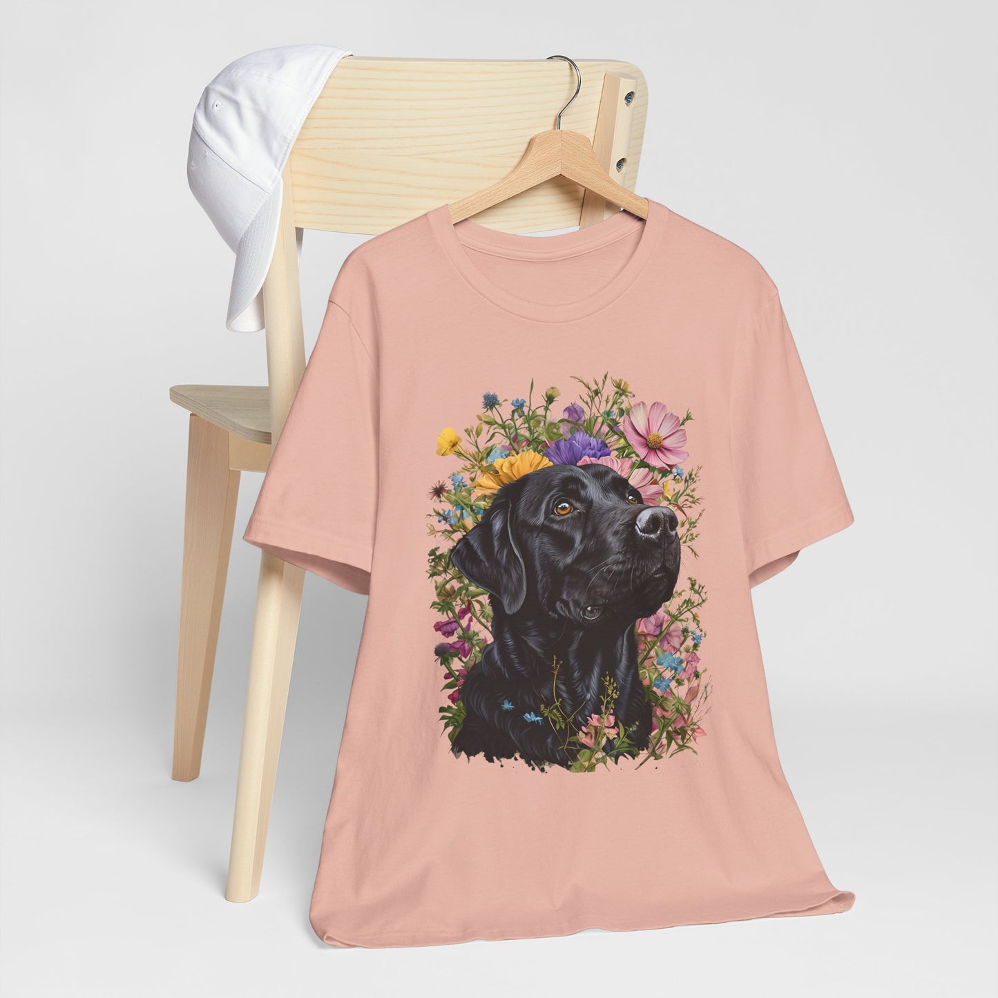 Black Lab Floral Short Sleeve Tee | Dog Lover Gift, Pet Memorial, Mother's Day Gift, Nature Lover Apparel, Casual Wear