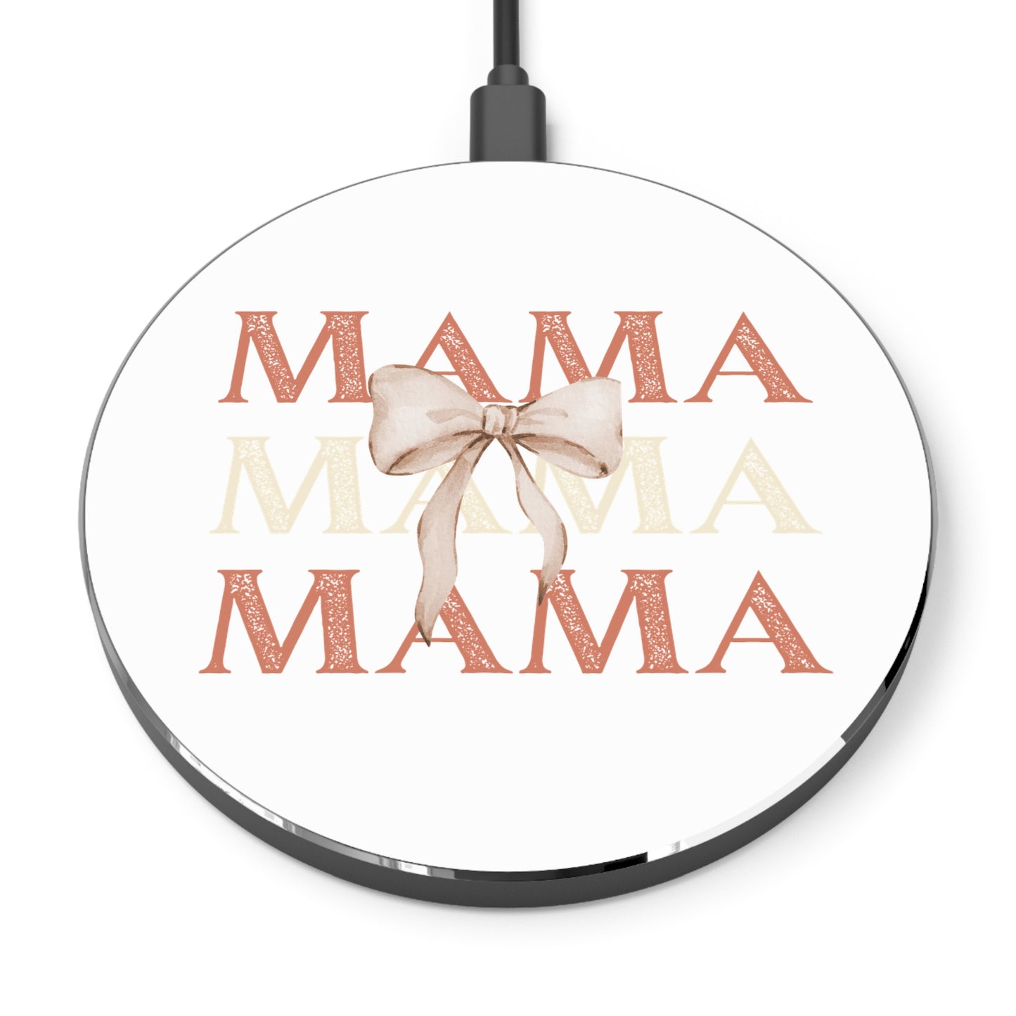 Mama Wireless Charger with Bow, Mother's Day Gift, Functional Decor, Tech for Moms, Elegant Charging Pad