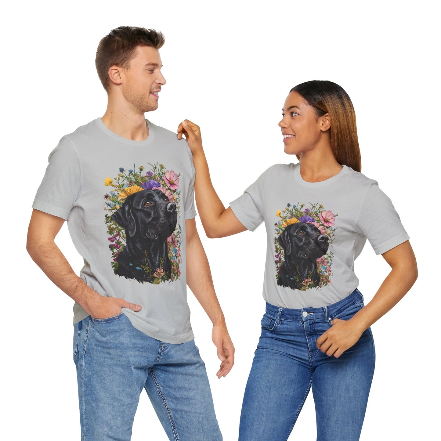 Black Lab Floral Short Sleeve Tee | Dog Lover Gift, Pet Memorial, Mother's Day Gift, Nature Lover Apparel, Casual Wear