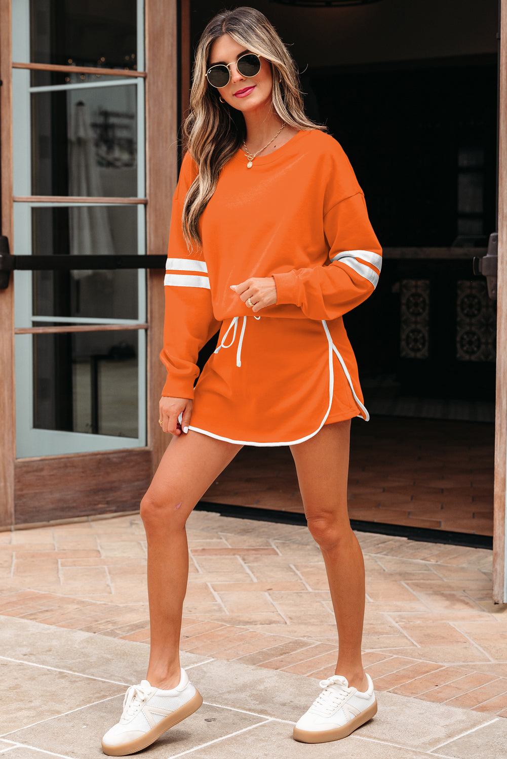 Varsity Stripe Pullover and Mini Skirt Set