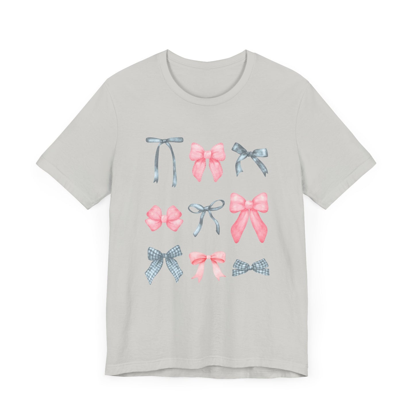 T-Shirt - Pink and Gray Bows Simple Design Unisex Jersey Short Sleeve Tee