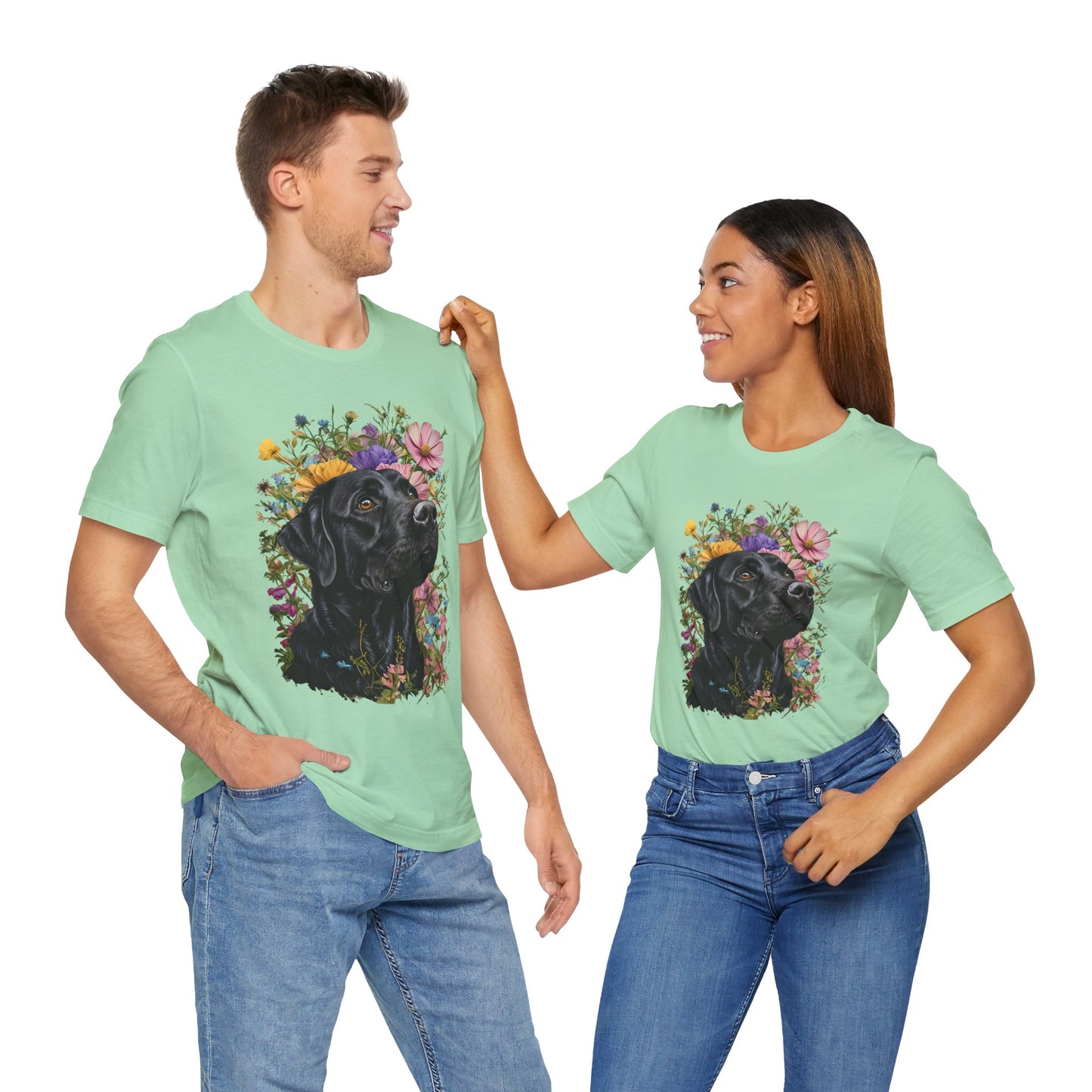 Black Lab Floral Short Sleeve Tee | Dog Lover Gift, Pet Memorial, Mother's Day Gift, Nature Lover Apparel, Casual Wear