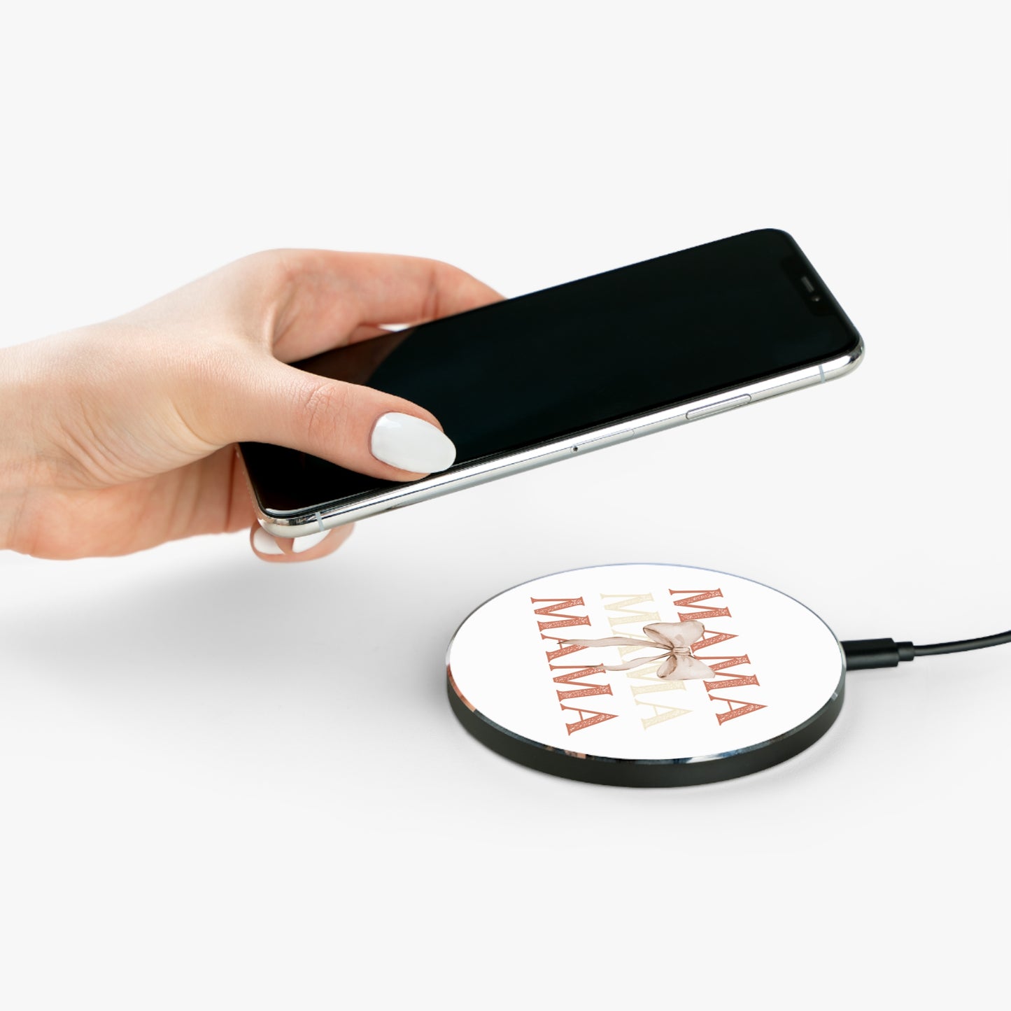 Mama Wireless Charger with Bow, Mother's Day Gift, Functional Decor, Tech for Moms, Elegant Charging Pad