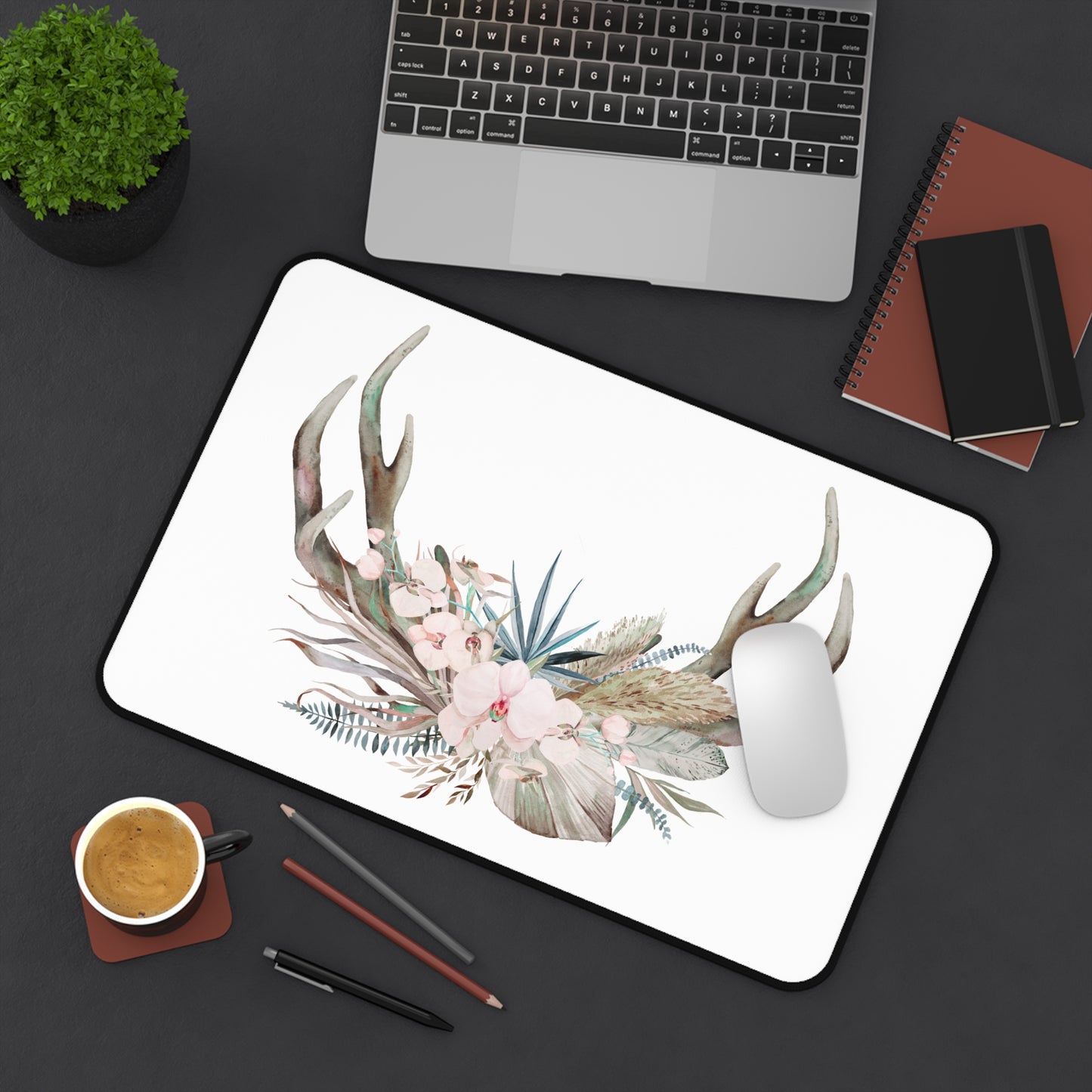 Desk Mat - Floral Deer Antler Skull Keyboard Computer Pad