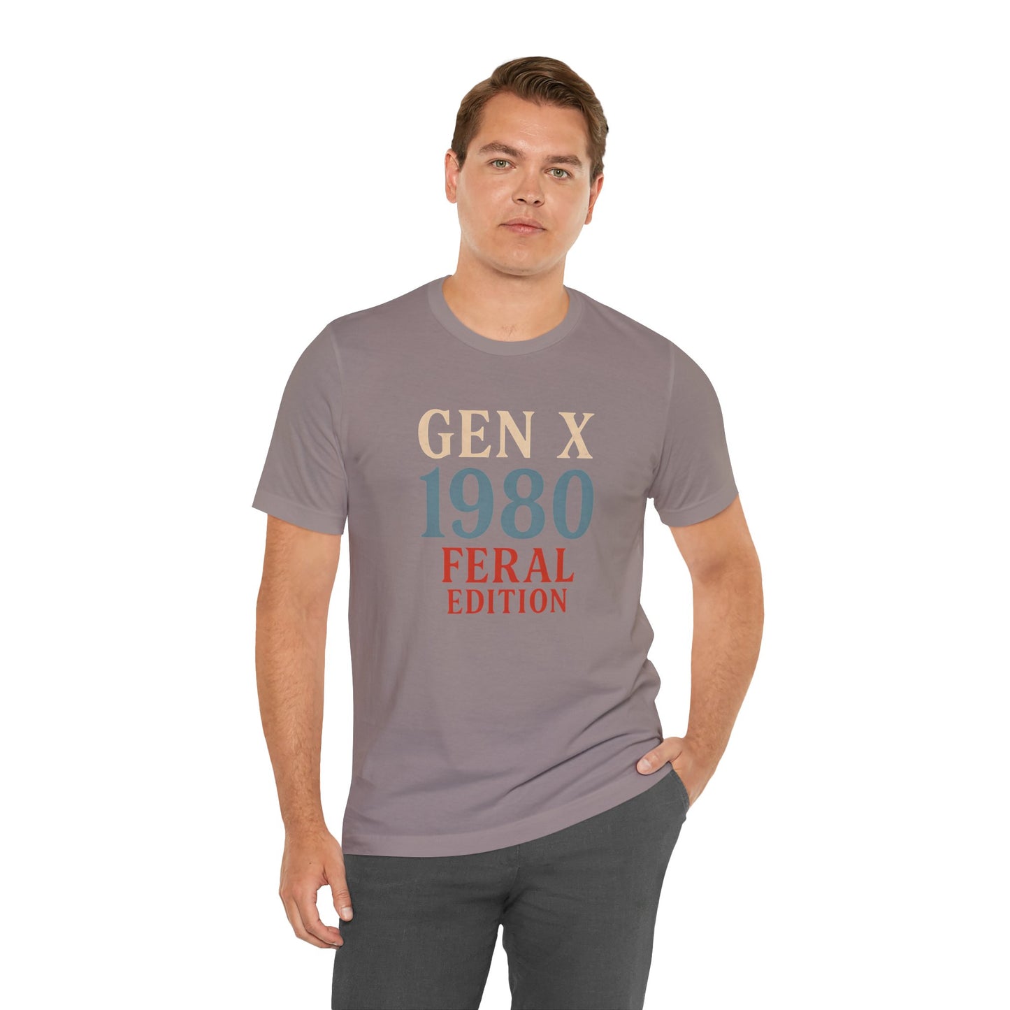 GEN X 1980 Feral Edition Tee | Unisex Jersey Short Sleeve T-Shirt, Vintage Fashion, Fun Gift, Retro Style, Casual Wear, Nostalgic Apparel