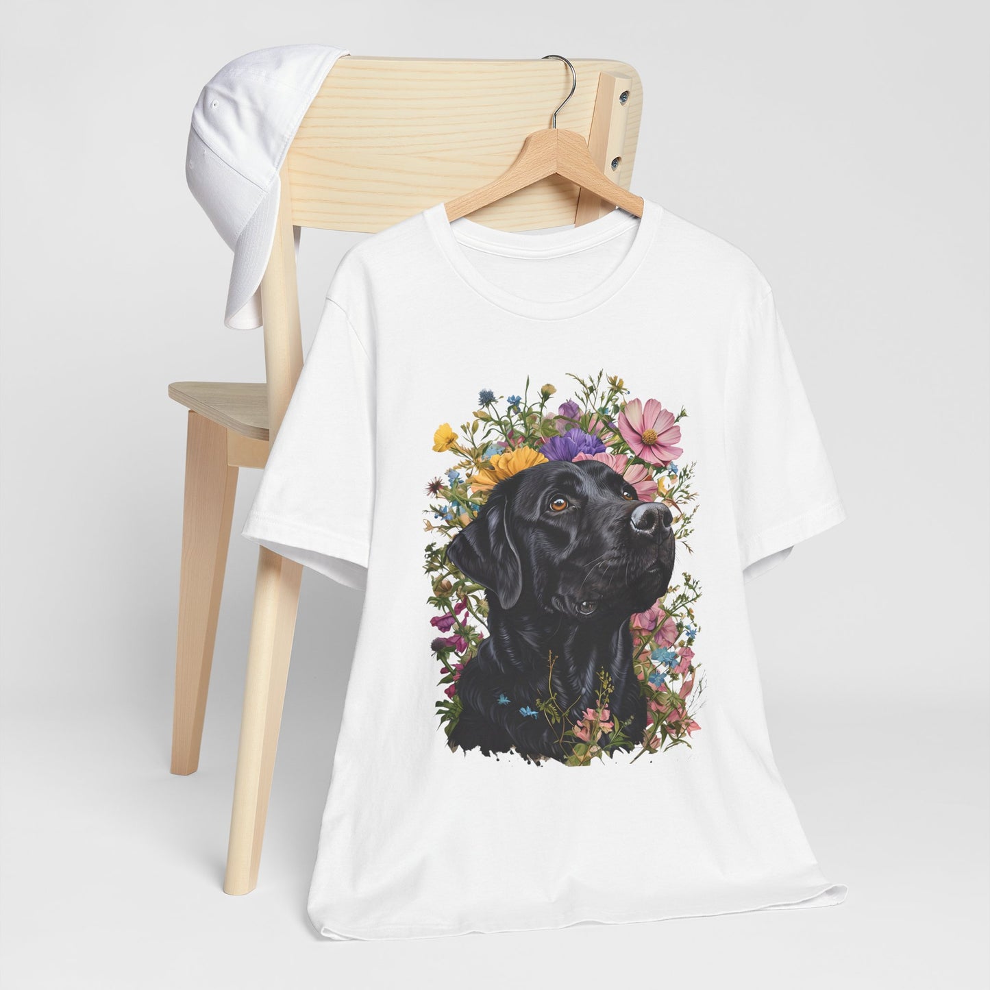 Black Lab Floral Short Sleeve Tee | Dog Lover Gift, Pet Memorial, Mother's Day Gift, Nature Lover Apparel, Casual Wear