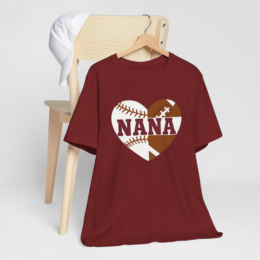 Baseball and Football Heart Tee for Grandma, Unisex Jersey Short Sleeve Shirt, Nana Gift, Sports Fan T-Shirt, Mother's Day Apparel