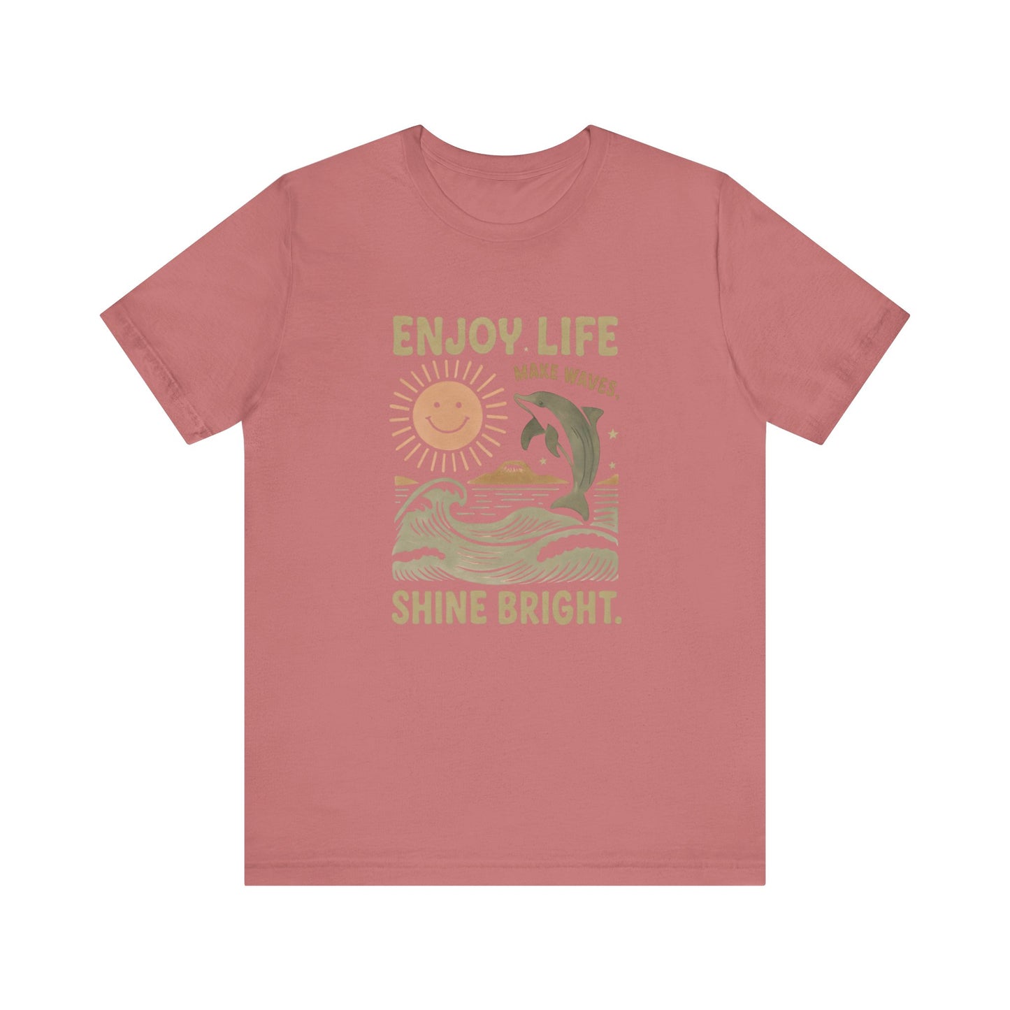 Enjoy Life Short Sleeve Tee - Retro Beach Vibes, Summer Style, Perfect Gift, Casual Wear, Dolphin Design, Fun Shirt