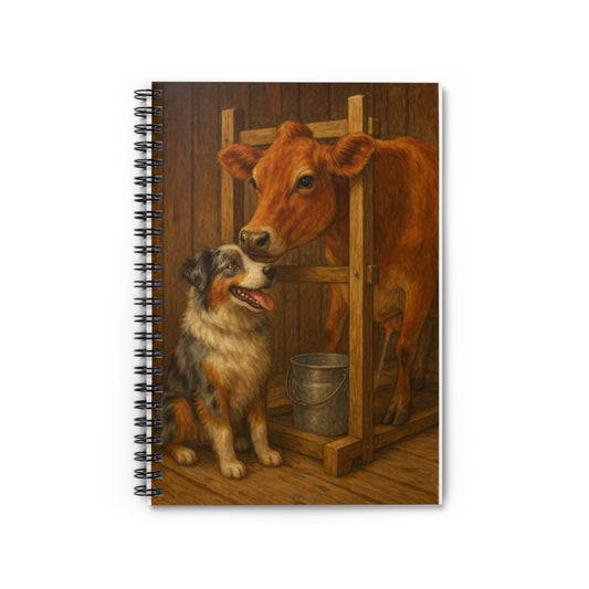 Rustic Pet-Themed Spiral Notebook - Perfect for Animal Lovers, Journaling, Farm Memories, Gift for Cow & Dog Enthusiasts