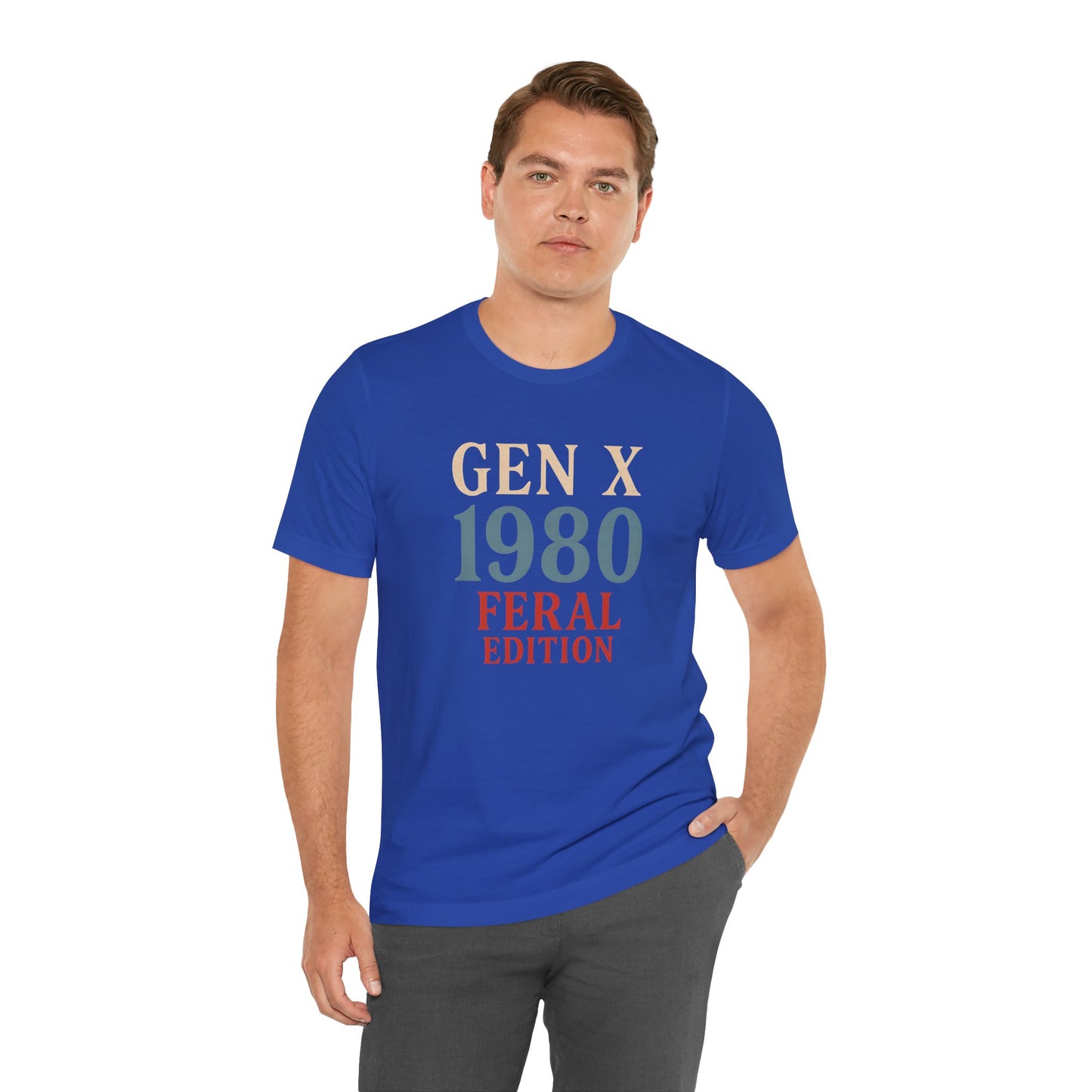 GEN X 1980 Feral Edition Tee | Unisex Jersey Short Sleeve T-Shirt, Vintage Fashion, Fun Gift, Retro Style, Casual Wear, Nostalgic Apparel