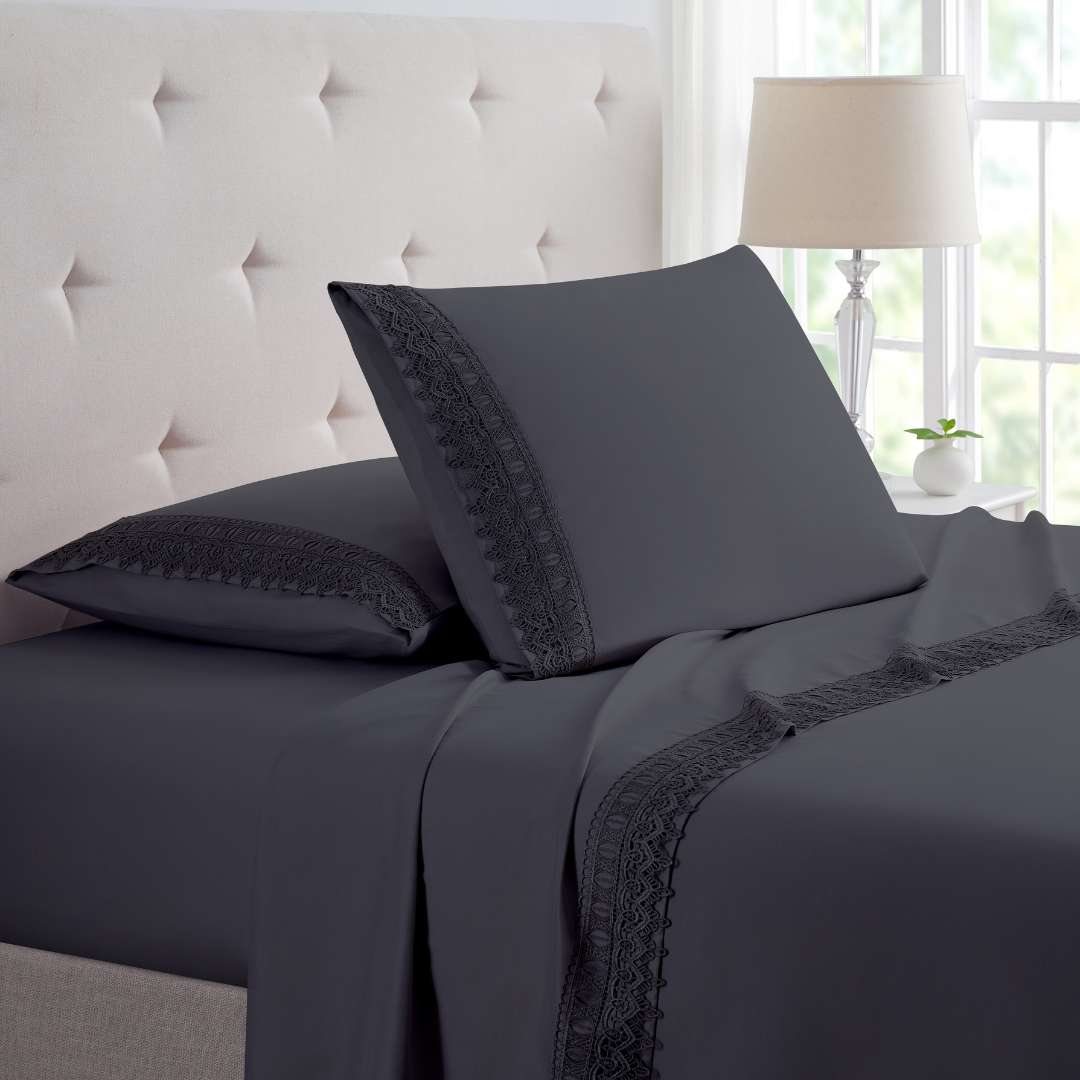 Bamboo Lace Crochet Embroidery 4 Piece Sheet Set