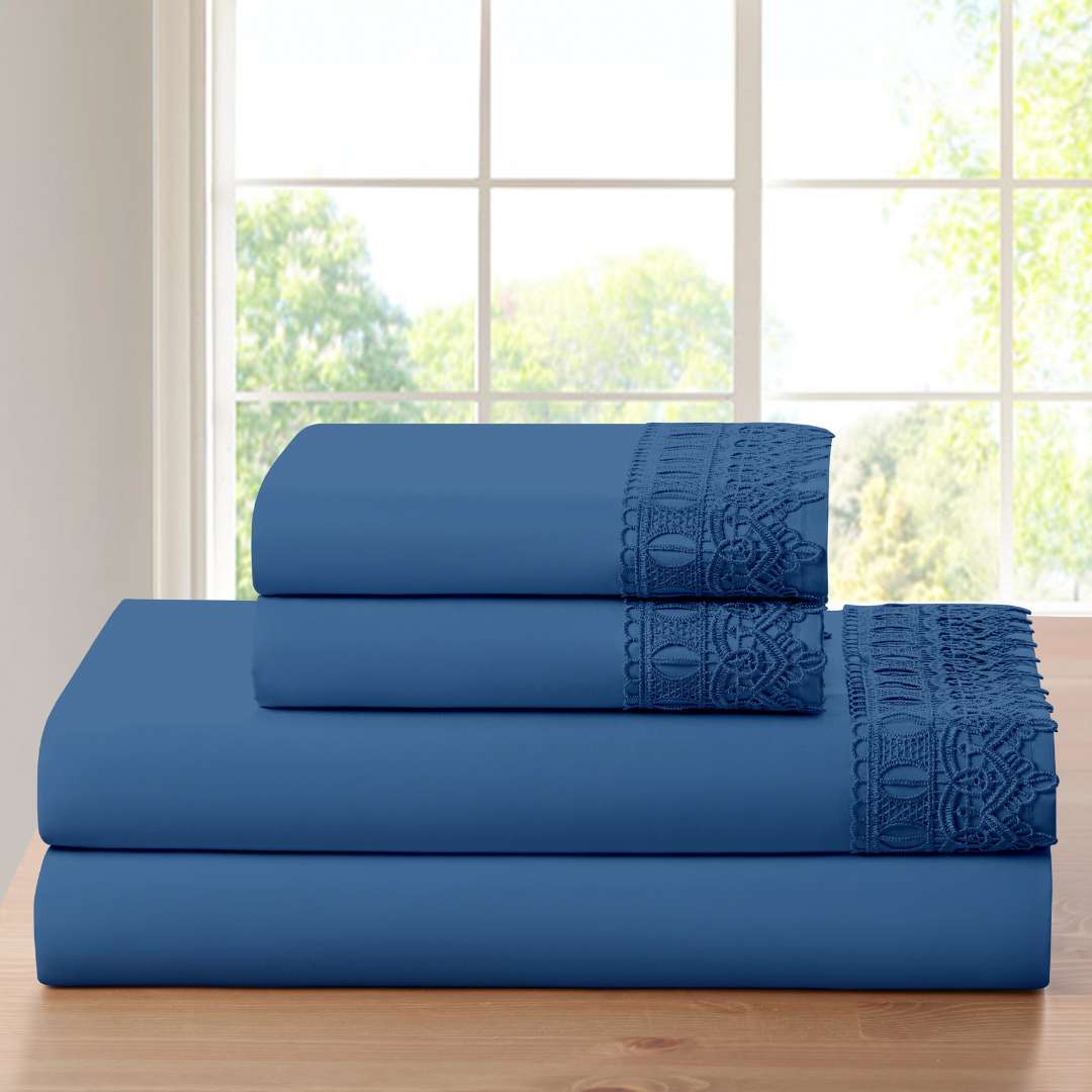 Bamboo Lace Crochet Embroidery 4 Piece Sheet Set