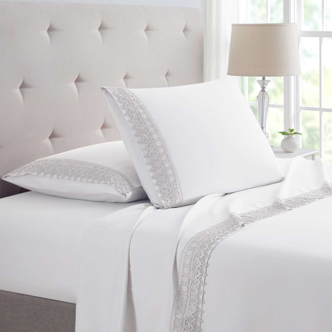 Bamboo Lace Crochet Embroidery 4 Piece Sheet Set