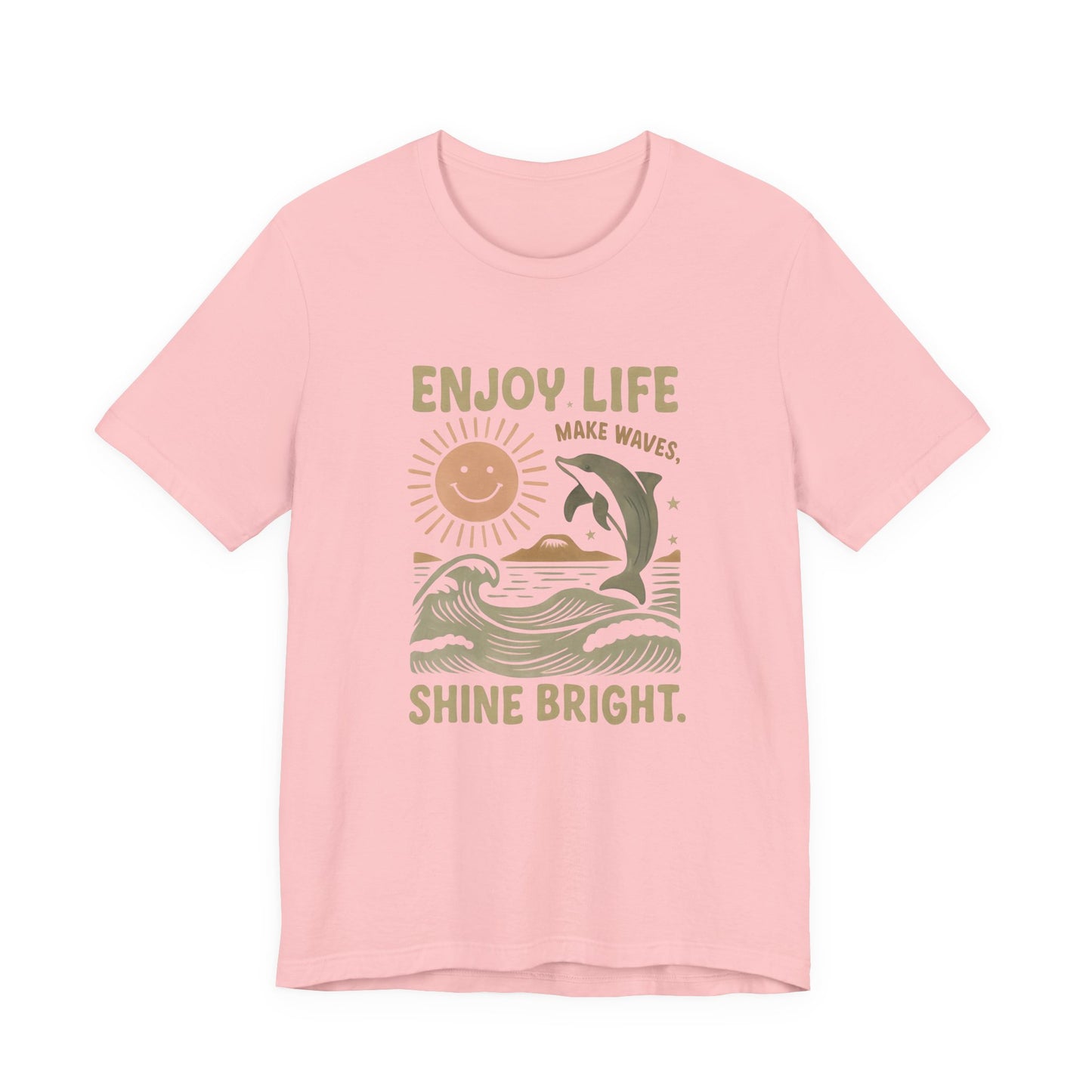 Enjoy Life Short Sleeve Tee - Retro Beach Vibes, Summer Style, Perfect Gift, Casual Wear, Dolphin Design, Fun Shirt