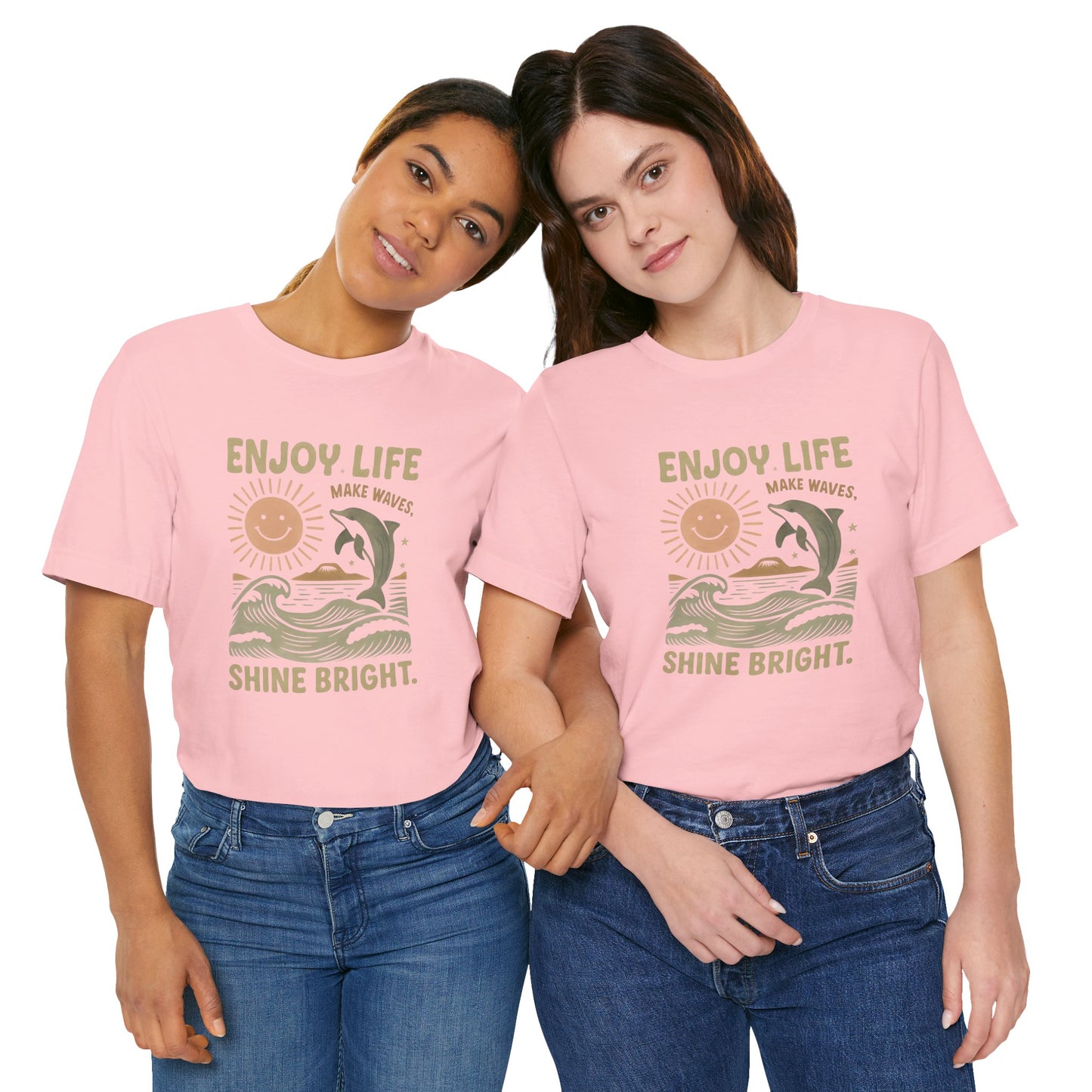 Enjoy Life Short Sleeve Tee - Retro Beach Vibes, Summer Style, Perfect Gift, Casual Wear, Dolphin Design, Fun Shirt