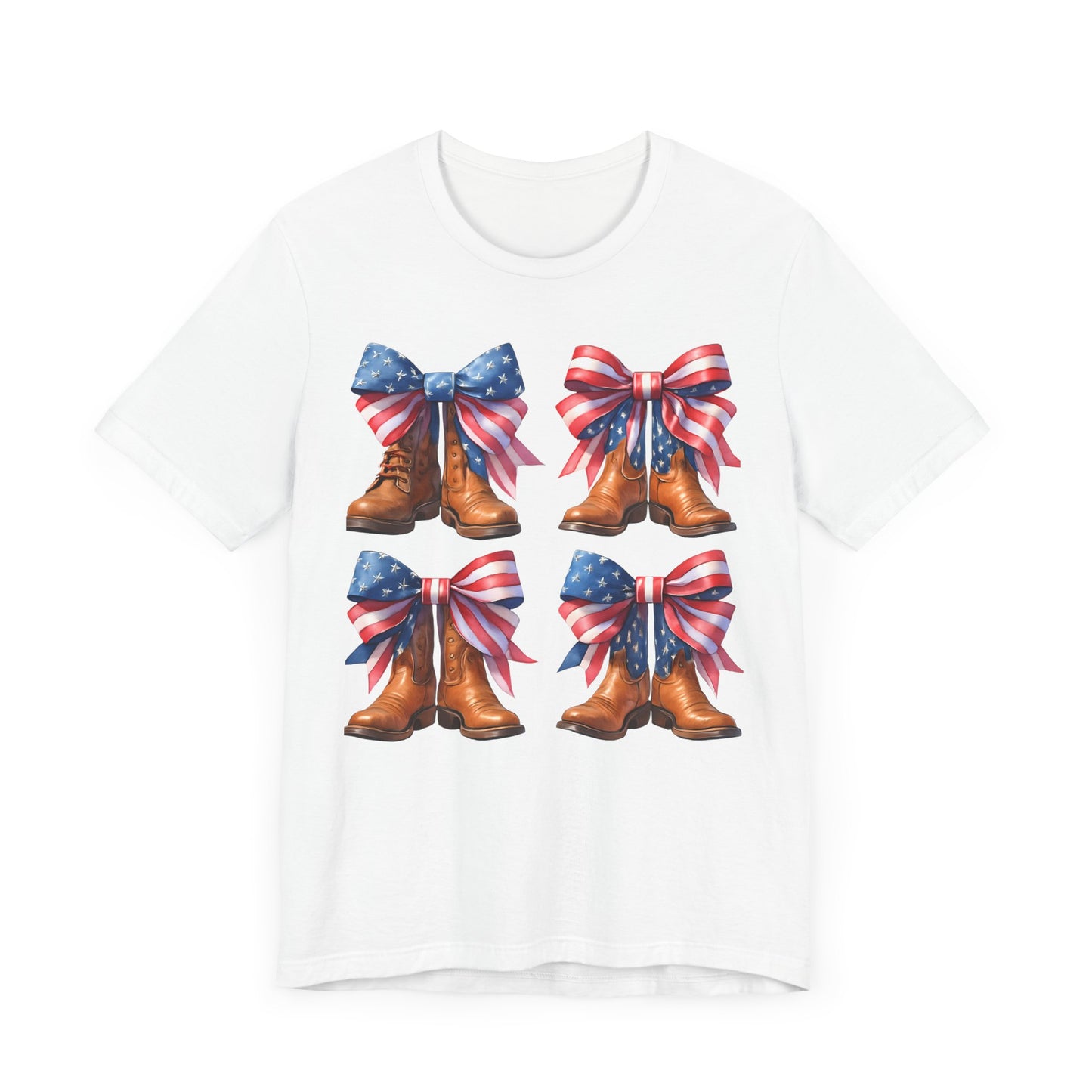 T-Shirt American Cowboy Boot with American Flags Patriotic Tee