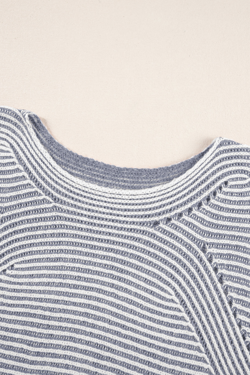 Stripe Ribbed Knit Boat Neck Sweater
